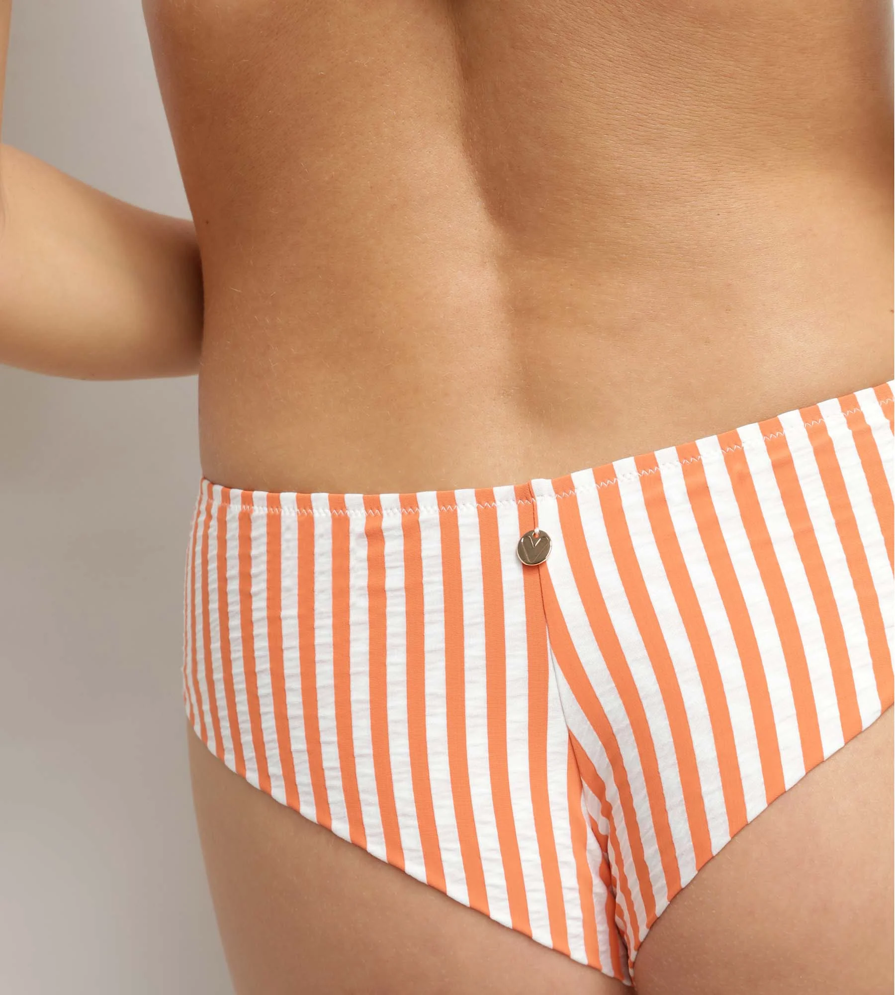 Bas de maillot de bain culotte midi femme Orange rayé Dim Swimwear - Image 6