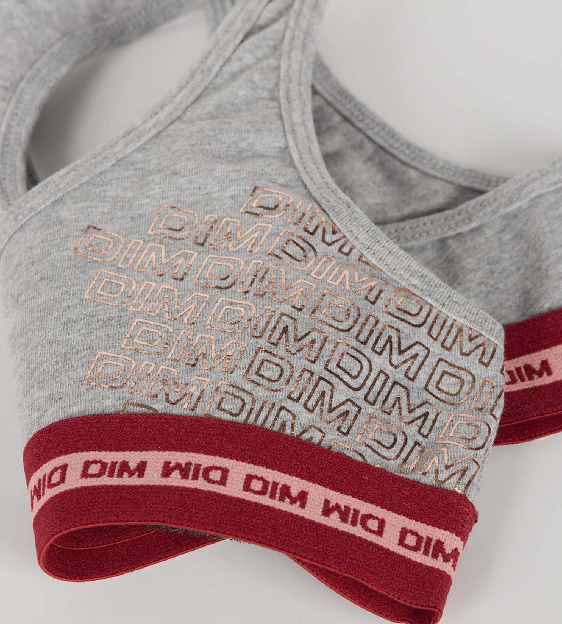 Brassière fille en coton stretch logo métallisé Gris Chiné Dim Sport - Image 3