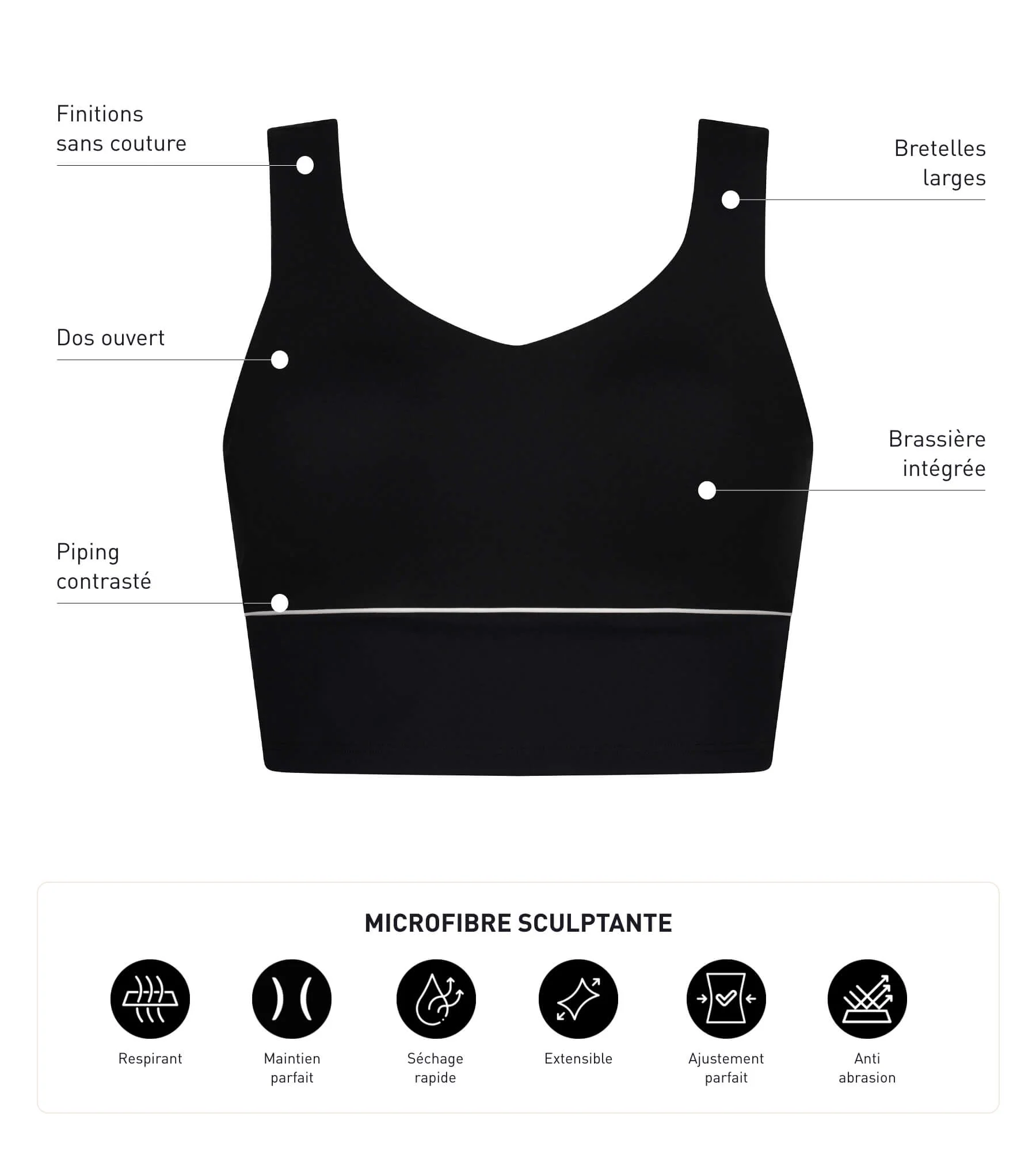 Brassière longue en microfibre sculptante noire Dim Move - Image 6