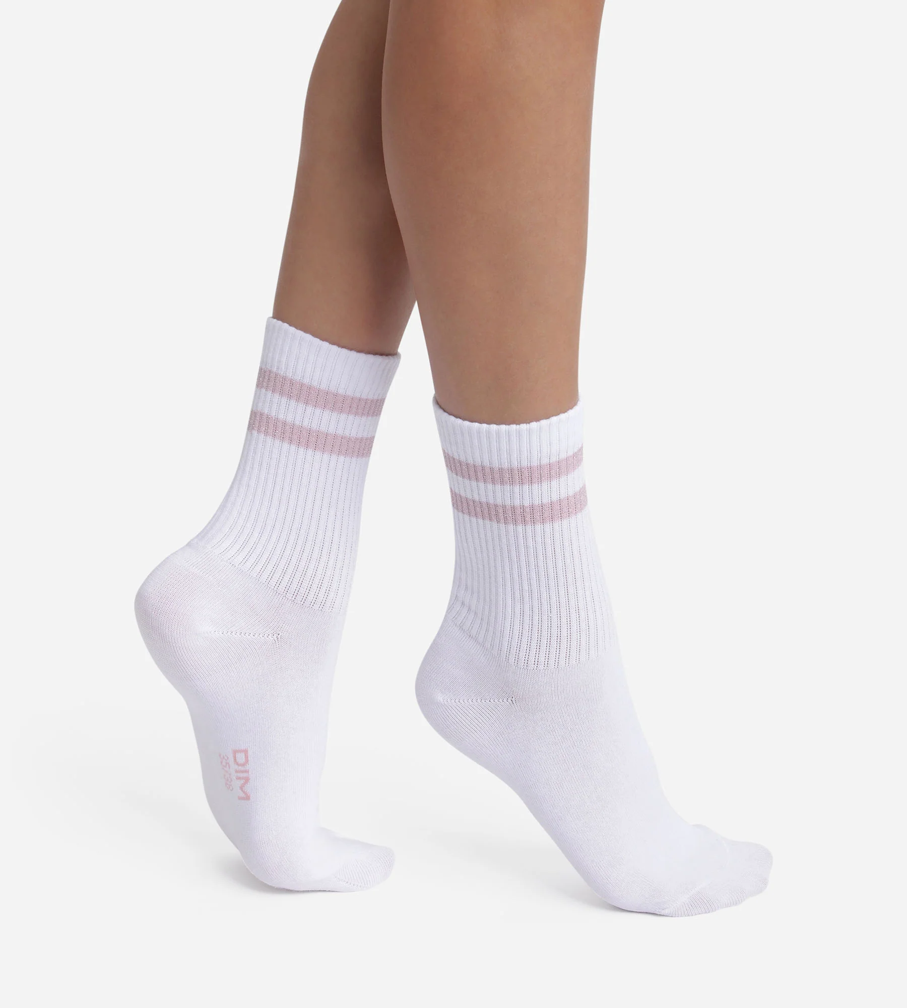 Chaussettes en coton côtelé Blanc et lurex Rose Dim Mode