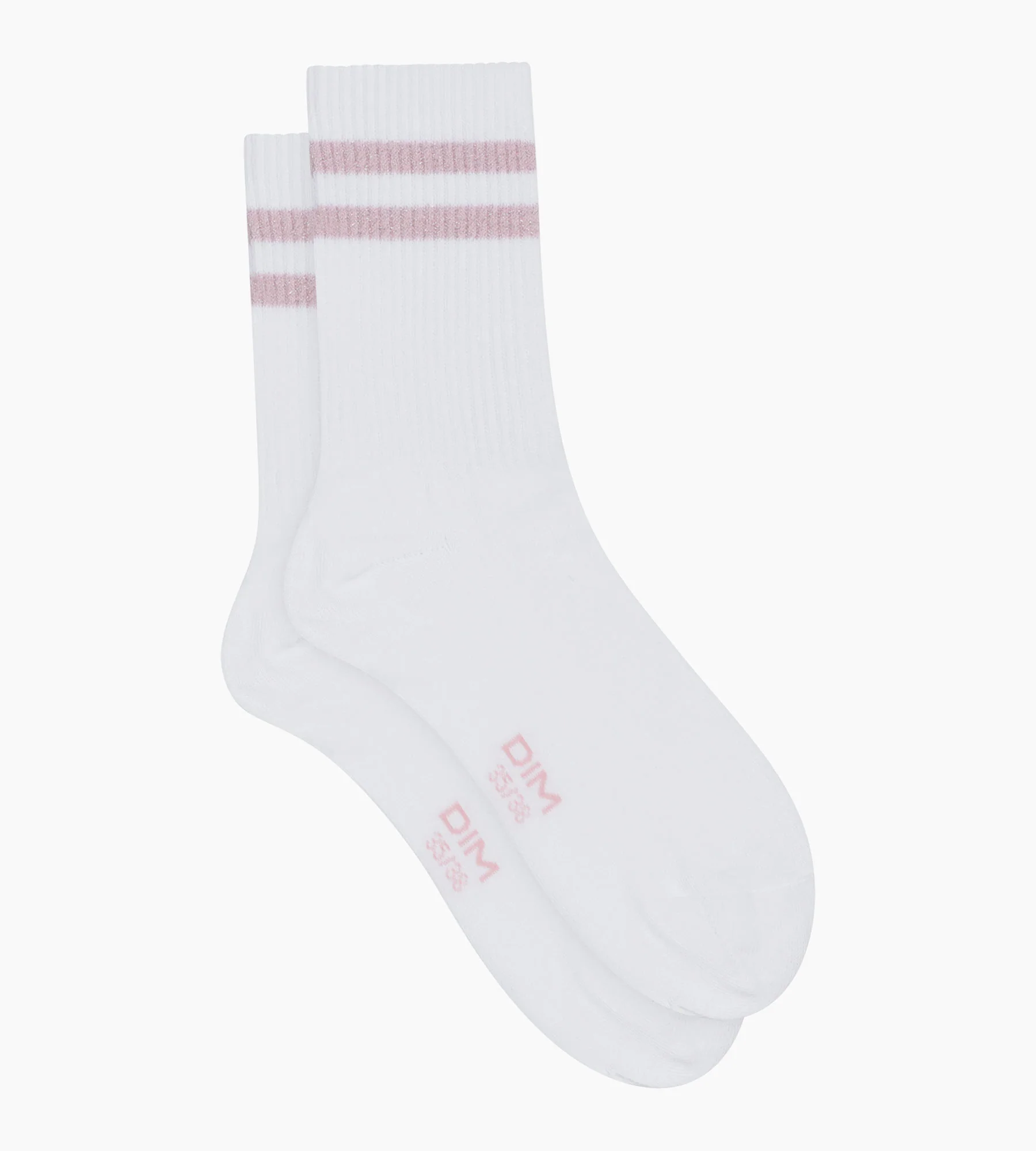Chaussettes en coton côtelé Blanc et lurex Rose Dim Mode - Image 2