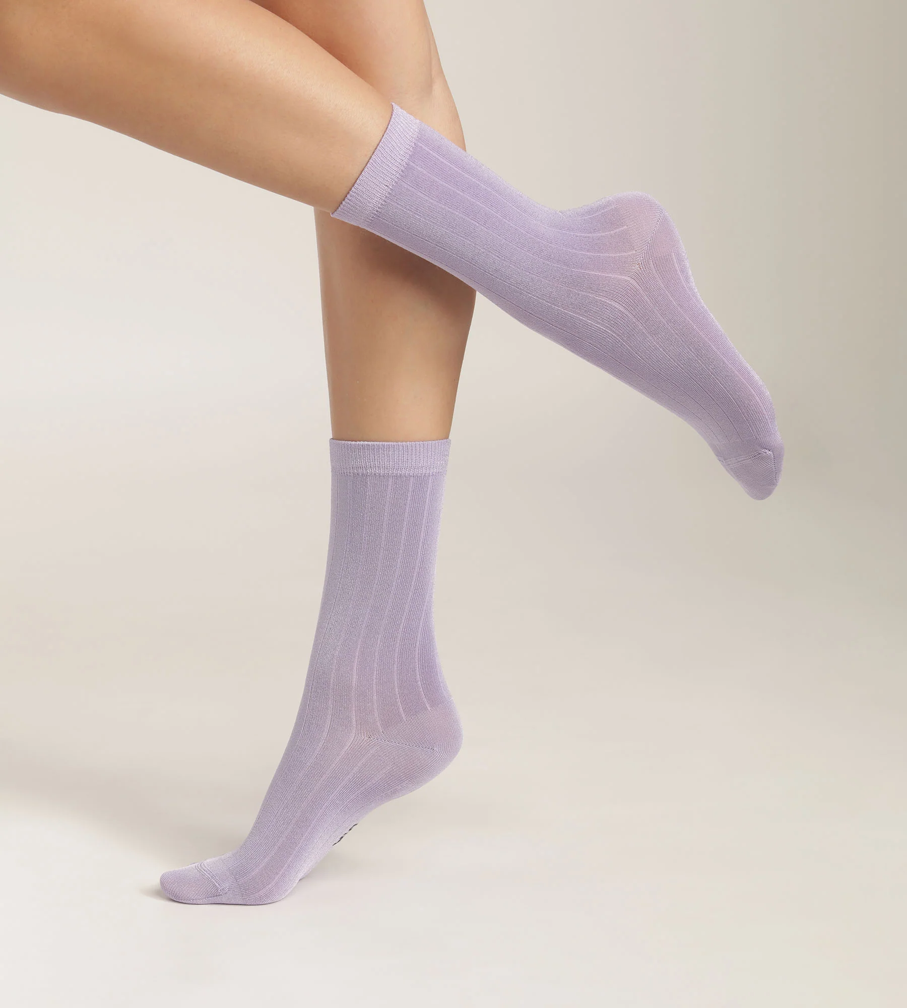 Chaussettes femme à côtes plates en coton satiné Lila Dim Mode