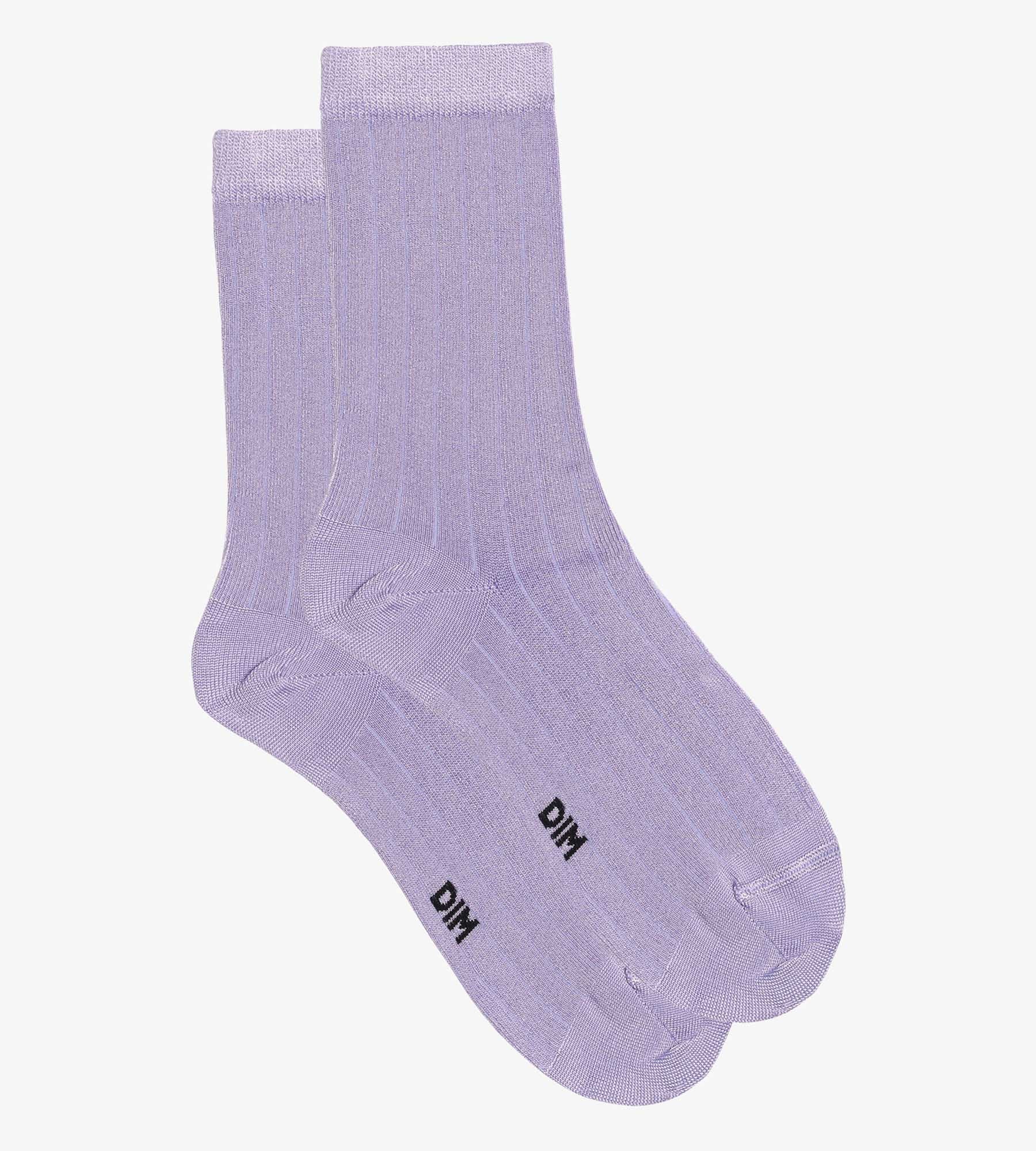 Chaussettes femme à côtes plates en coton satiné Lila Dim Mode - Image 2