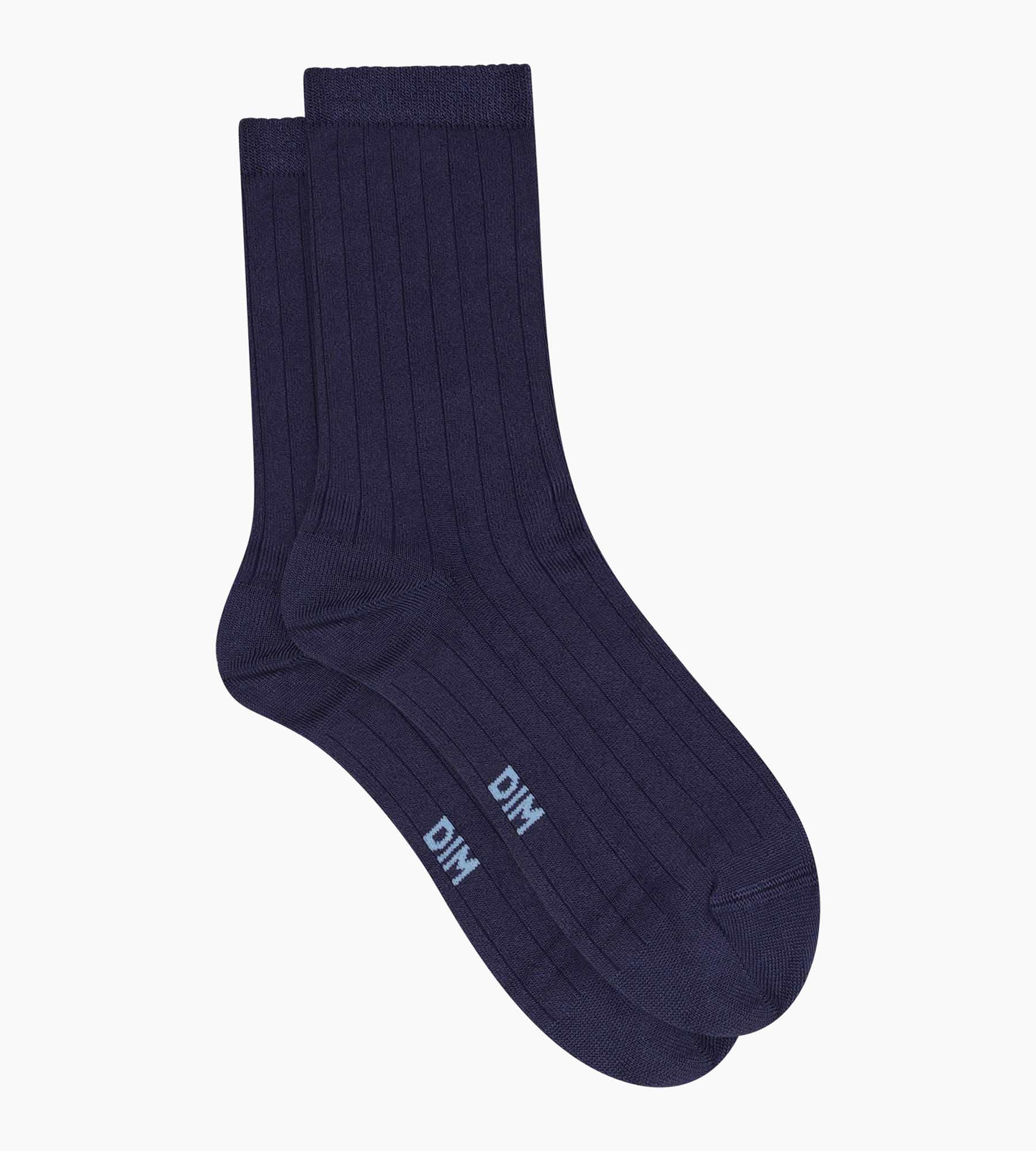 Chaussettes femme côtelées en coton satiné Bleu Dim Mode - Image 2