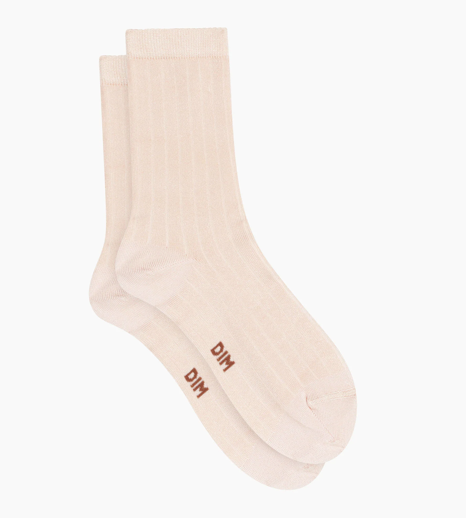 Chaussettes femme côtelées en coton satiné Ivoire Dim Mode - Image 2