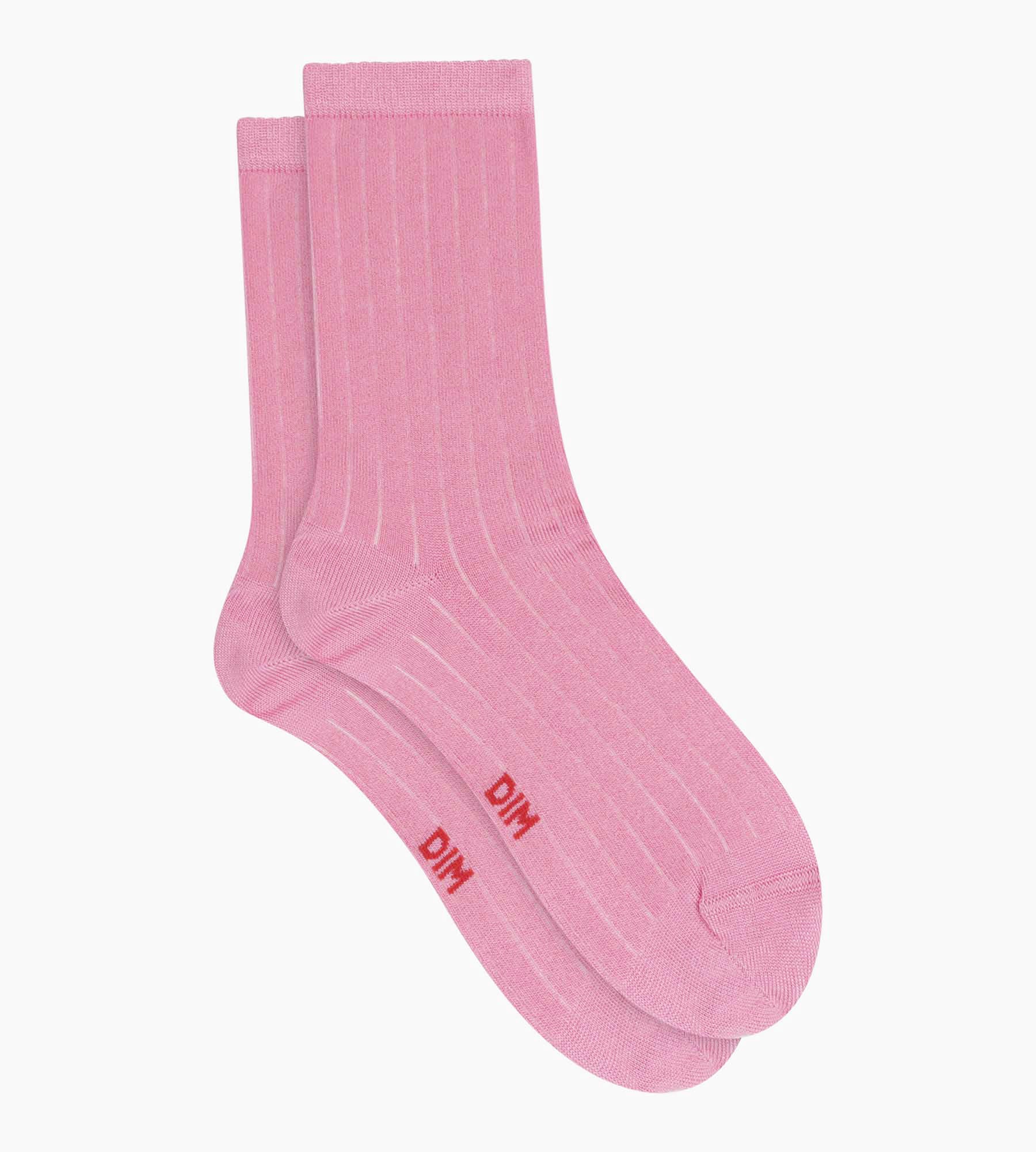 Chaussettes femme côtelées en coton satiné Mauve Dim Mode - Image 2