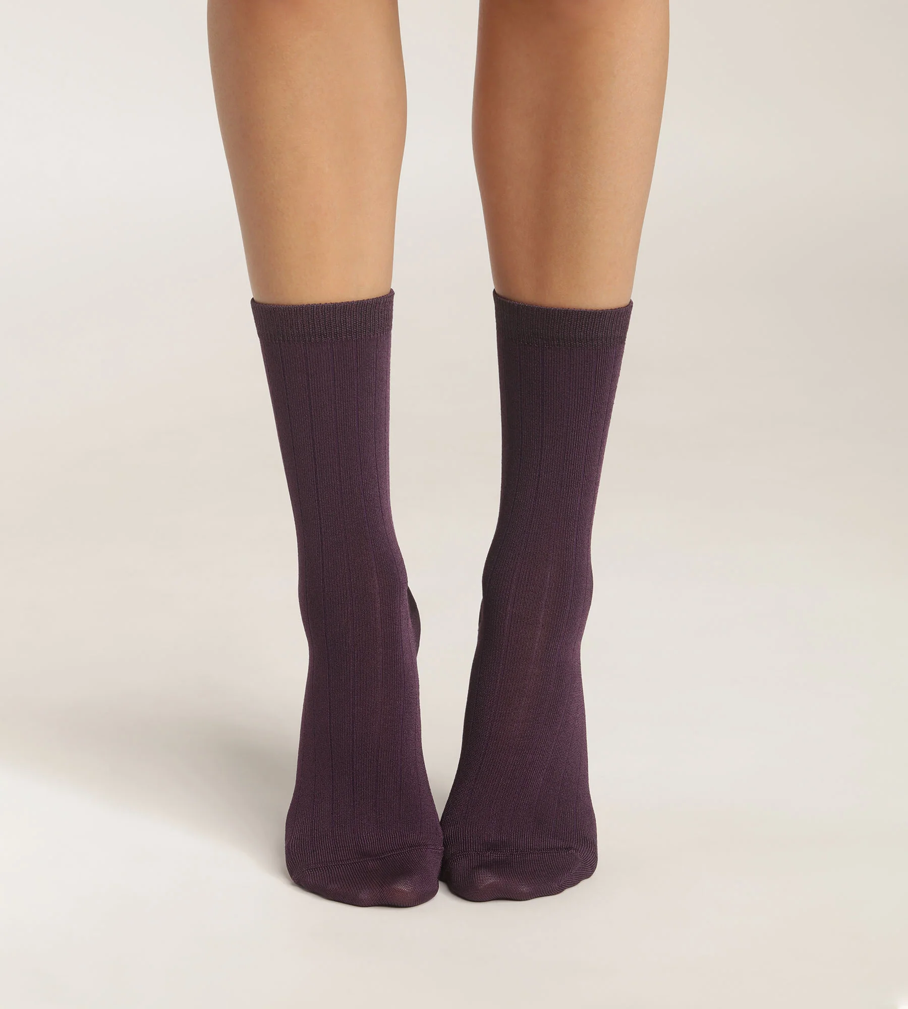 Chaussettes femme côtelées en coton satiné Violet Dim Mode