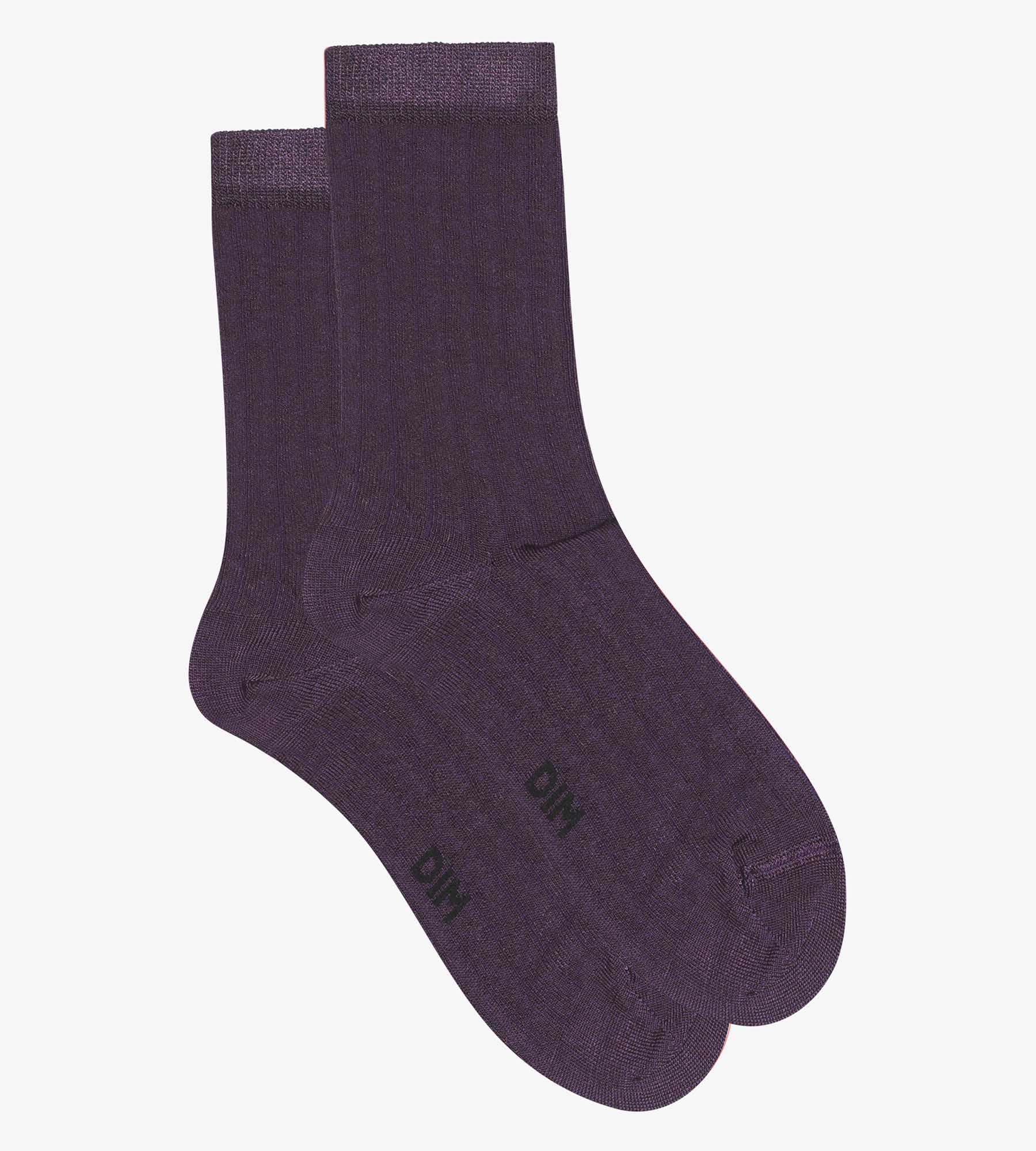 Chaussettes femme côtelées en coton satiné Violet Dim Mode - Image 2