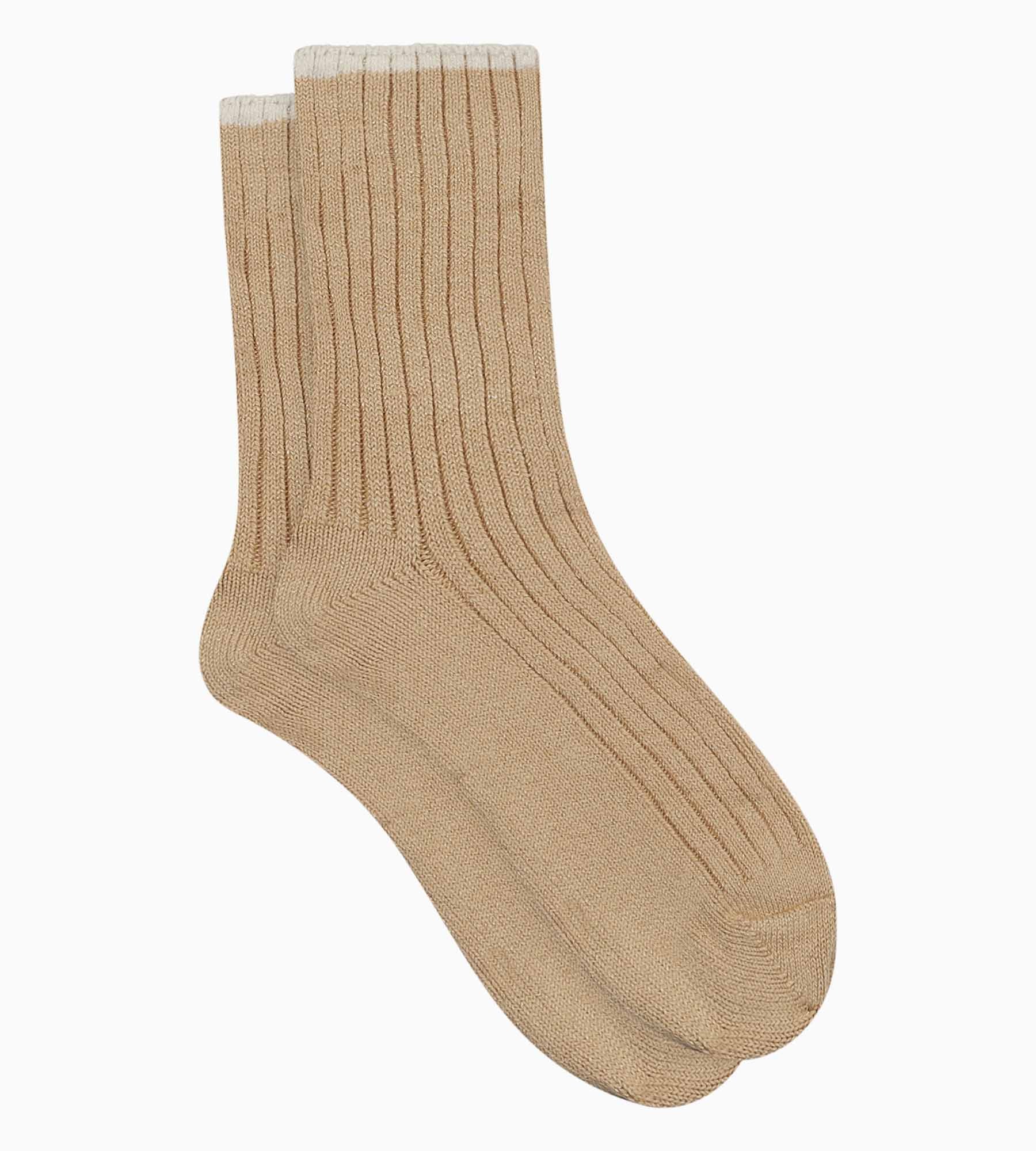 Chaussettes femme en maille côtelée unie Beige Vanille Dim Bambou - Image 2