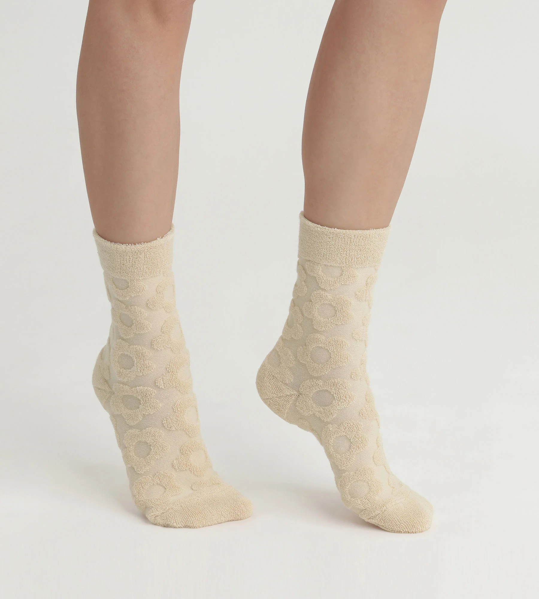 Chaussettes femme éponge Crème à fleurs Dim Mode