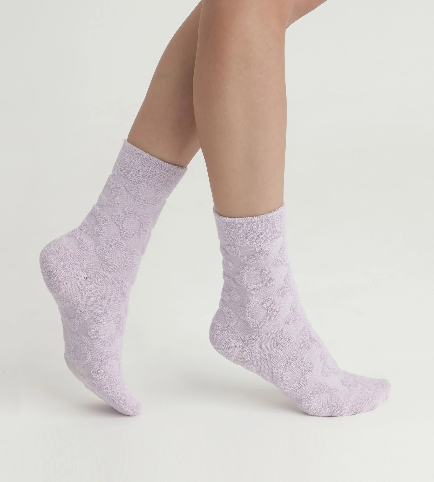 Chaussettes femme éponge parme à fleurs Dim Mode