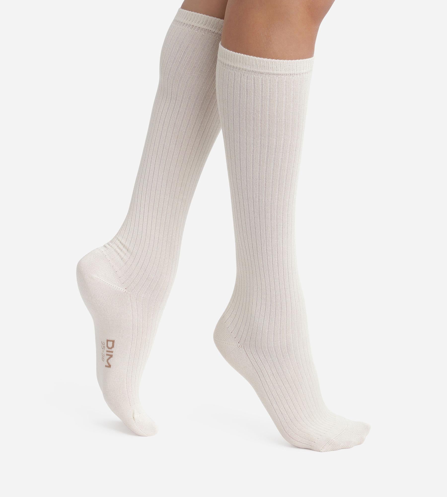 Chaussettes haute côtelée en coton Ivoire Dim Modal