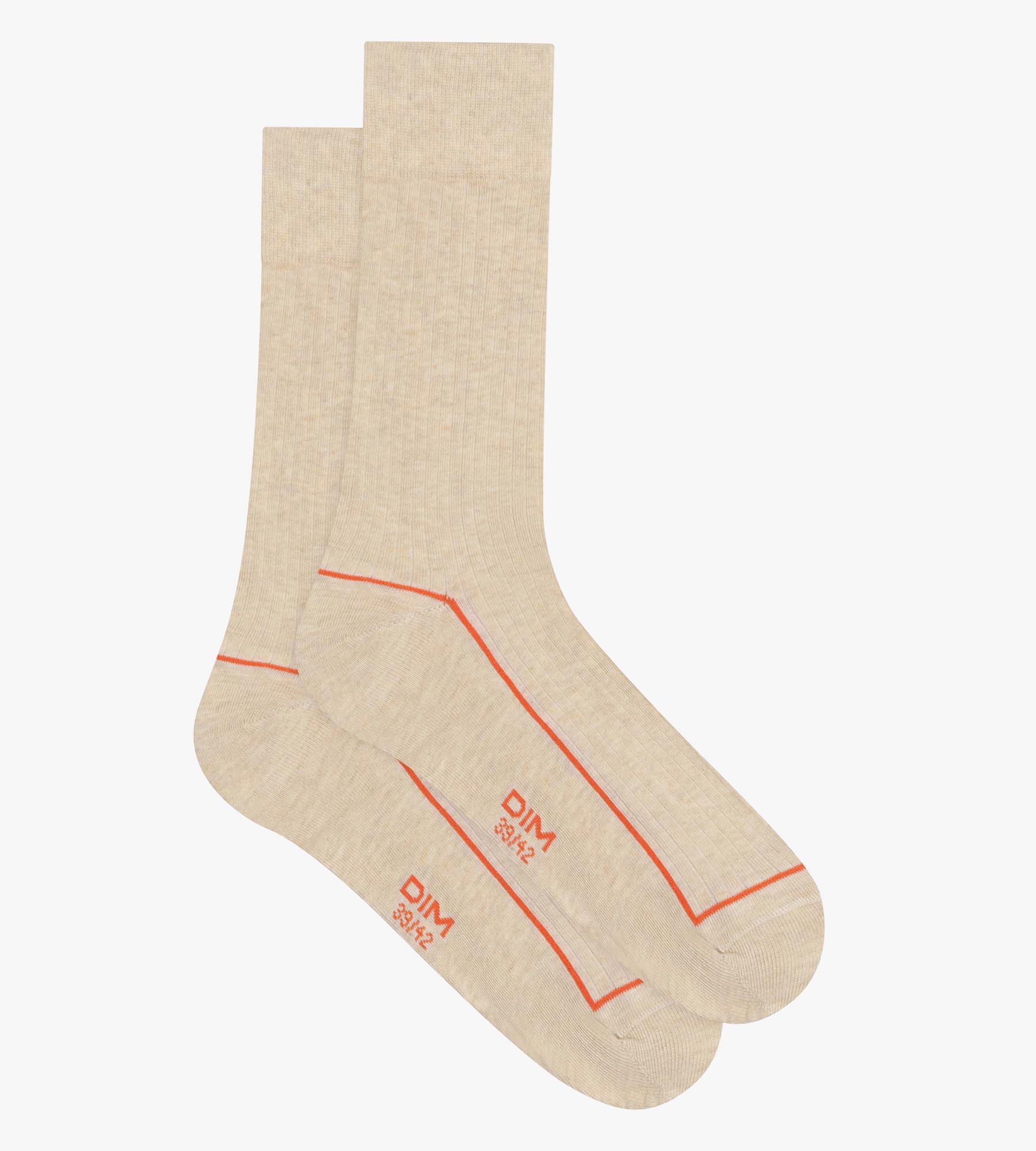 Chaussettes homme en coton côtelé Beige à liseré coloré Dim Mode - Image 2