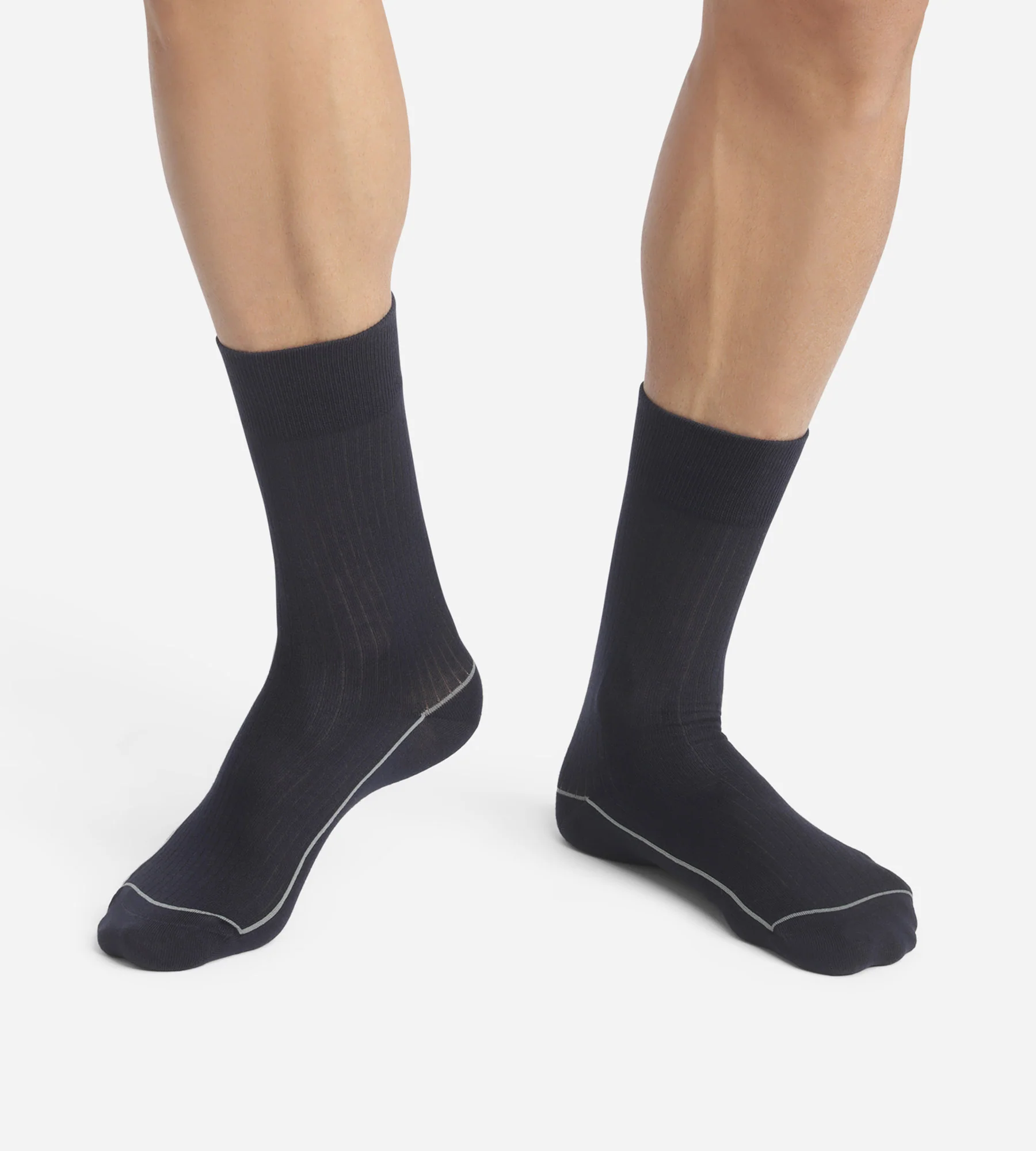 Chaussettes homme en coton côtelé Bleu Minuit à liseré coloré Dim Mode