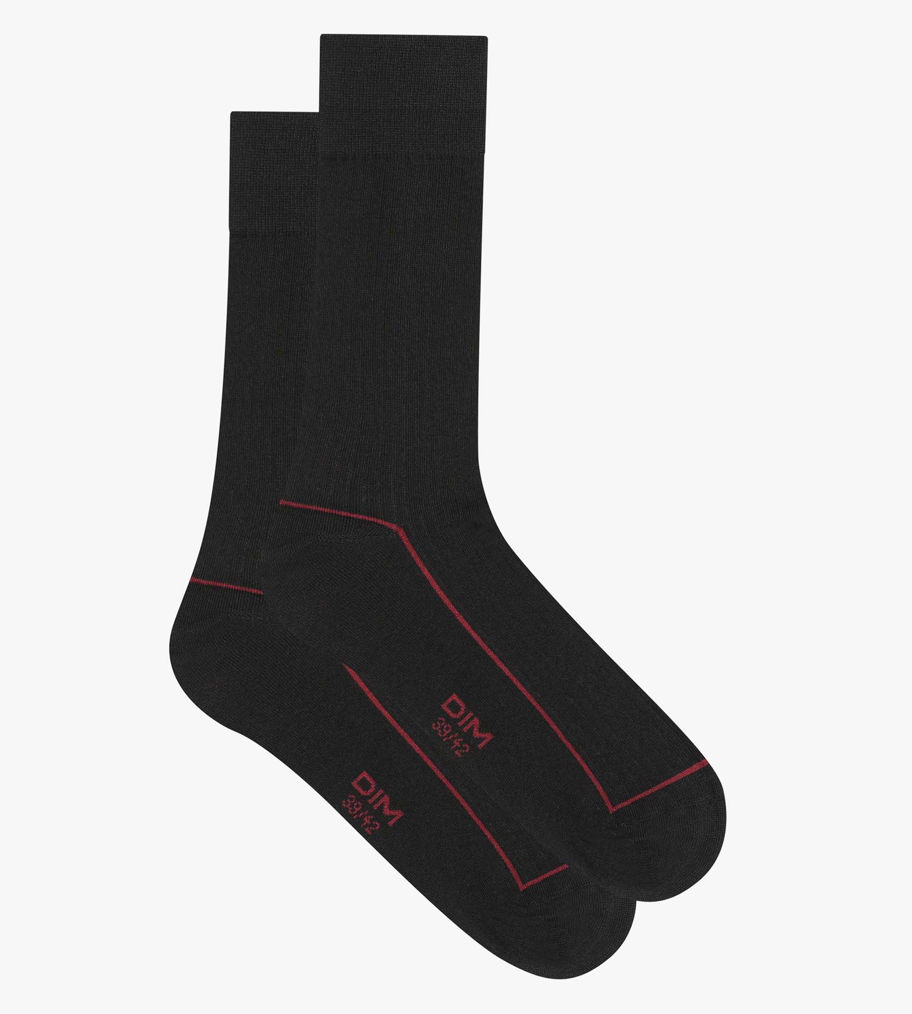 Chaussettes homme en coton côtelé Noir à liseré coloré Dim Mode - Image 2