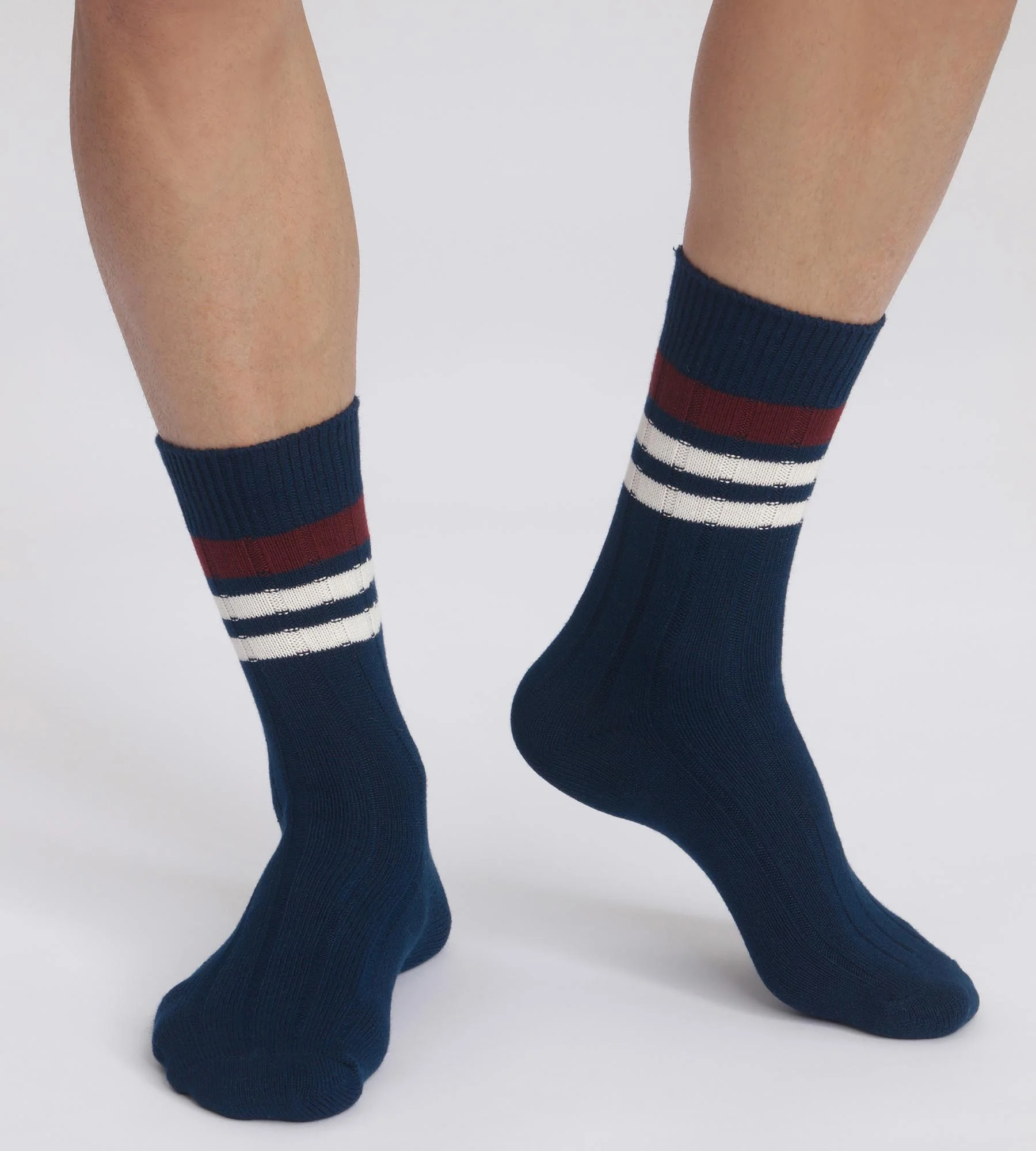 Chaussettes homme en maille côtelée à rayures Marine Dim Bambou