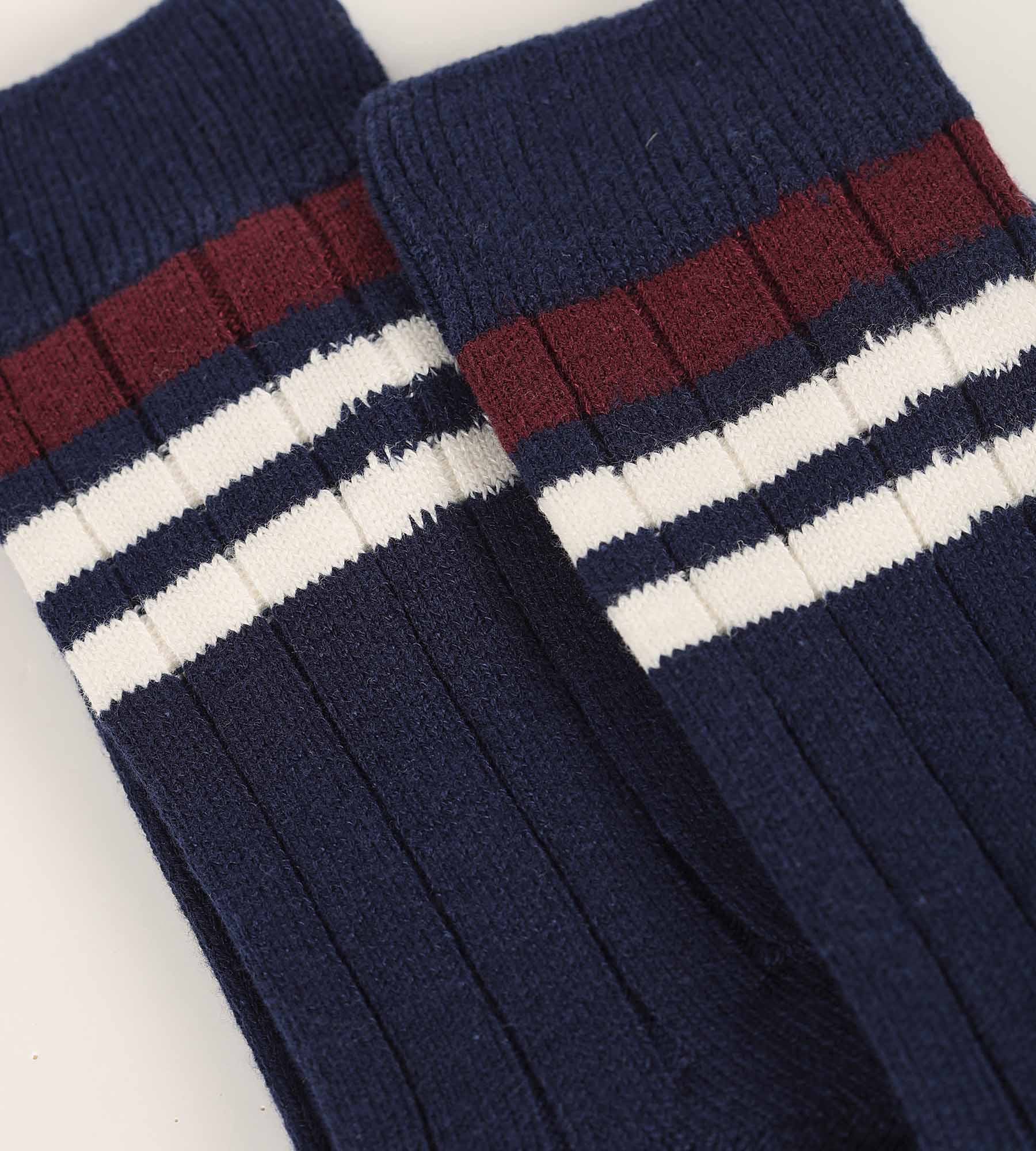 Chaussettes homme en maille côtelée à rayures Marine Dim Bambou - Image 3