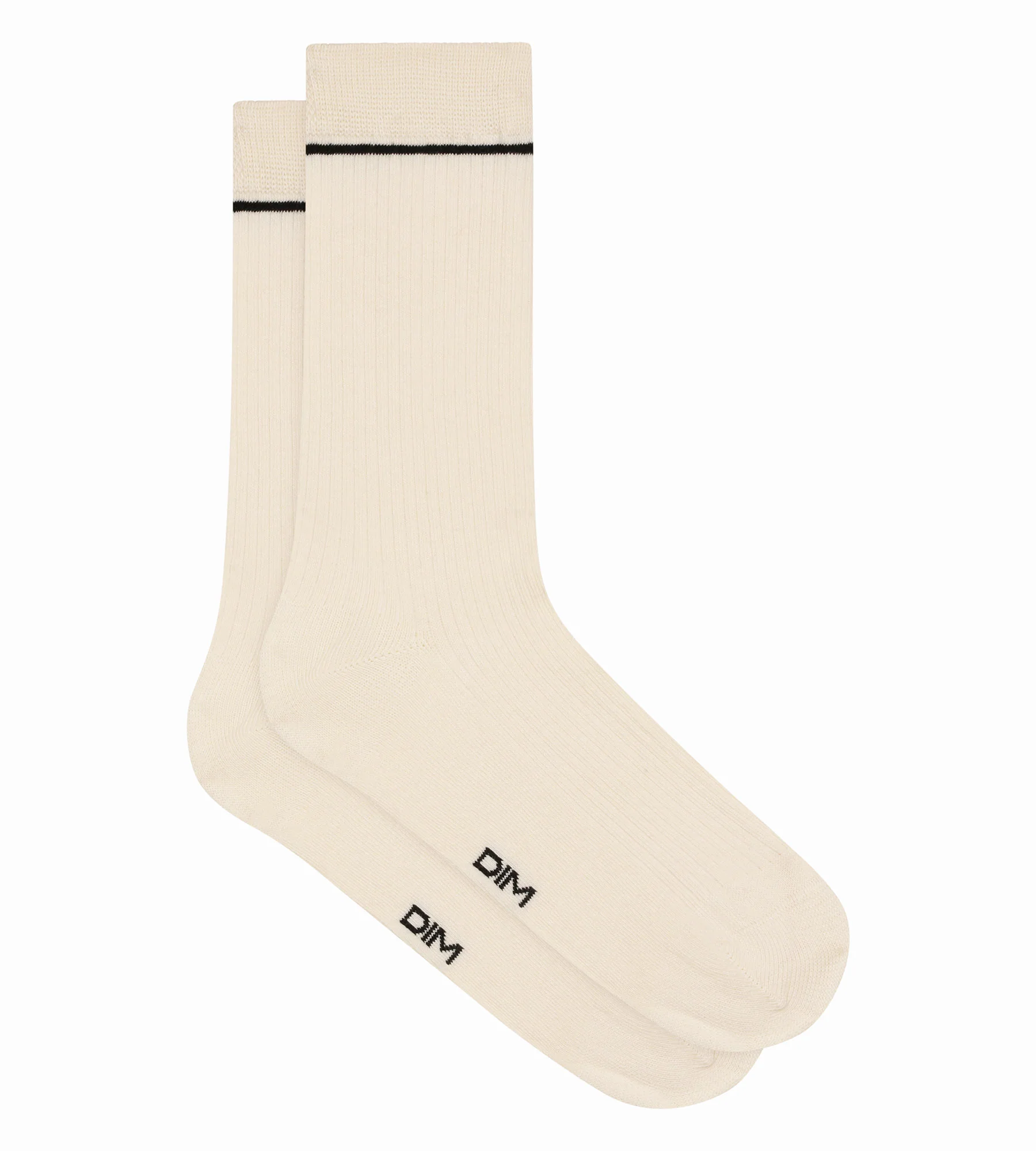Chaussettes unisexe en coton côtelé Crème avec ligne noire Dim Icons - Image 3