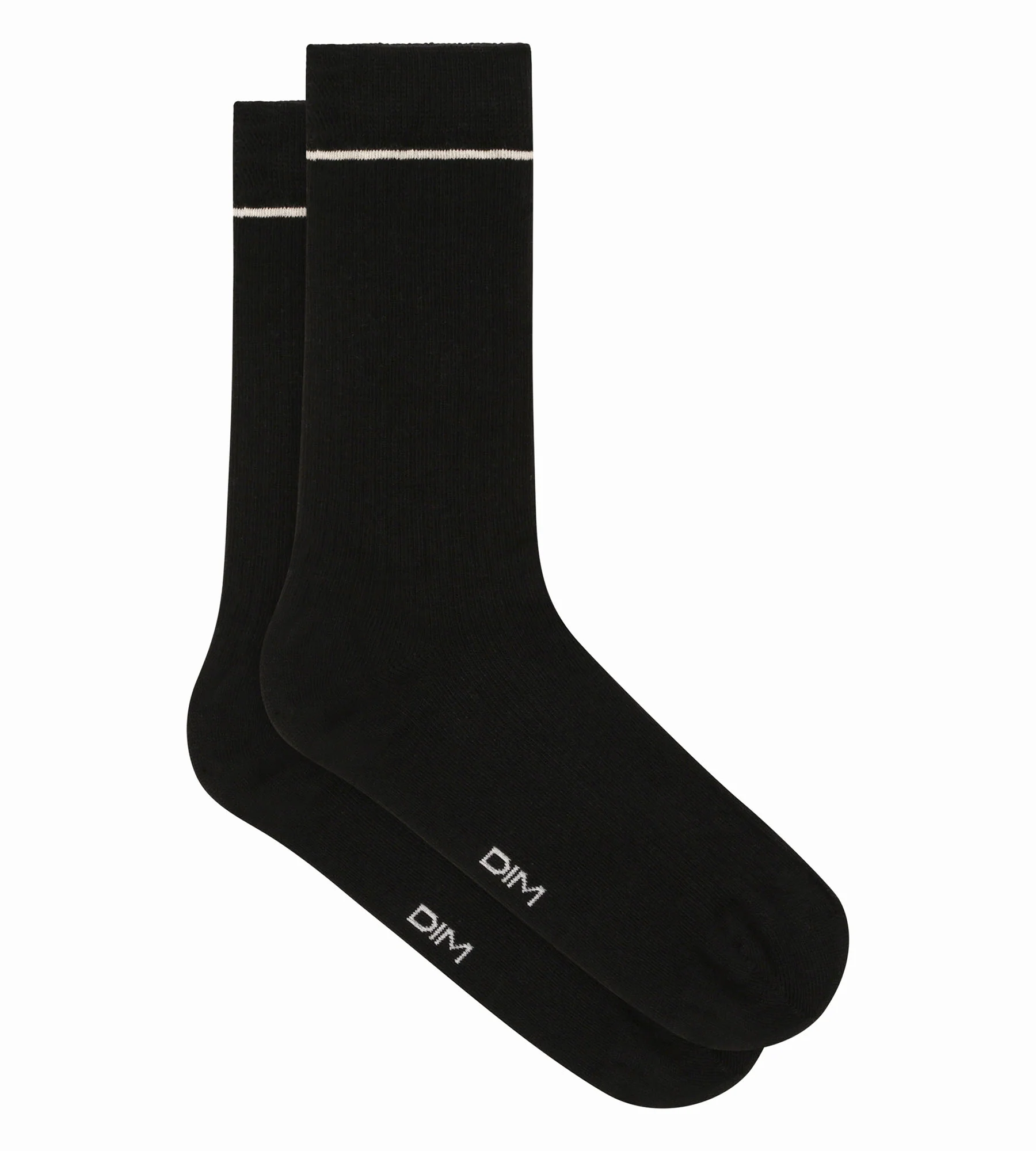 Chaussettes unisexe en coton côtelé Noir avec ligne Crème Dim Icons - Image 2