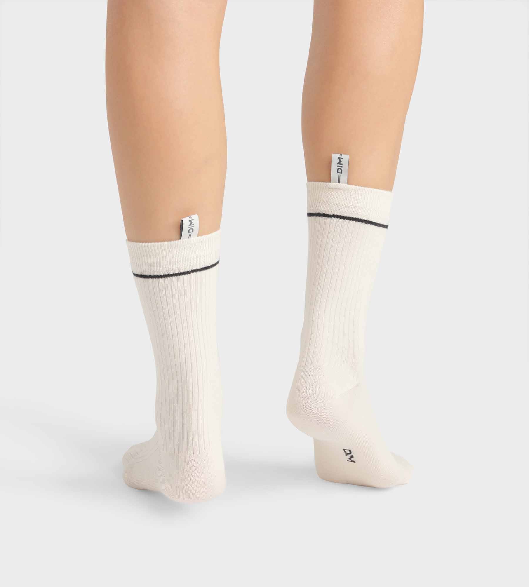 Chaussettes unisexes en coton modal côtelé Crème Dim Icons - Image 2