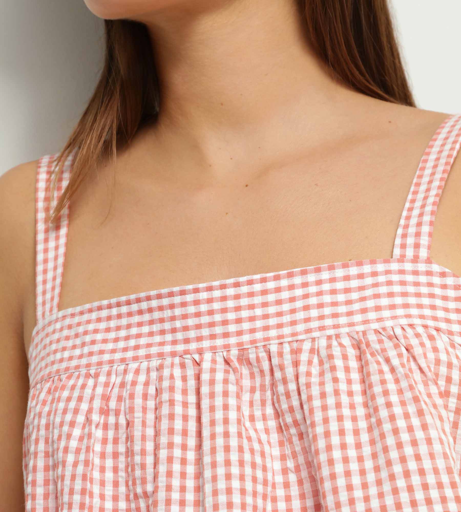 Chemise de nuit femme vichy seersucker Abricot Écru Dim Nightwear - Image 3