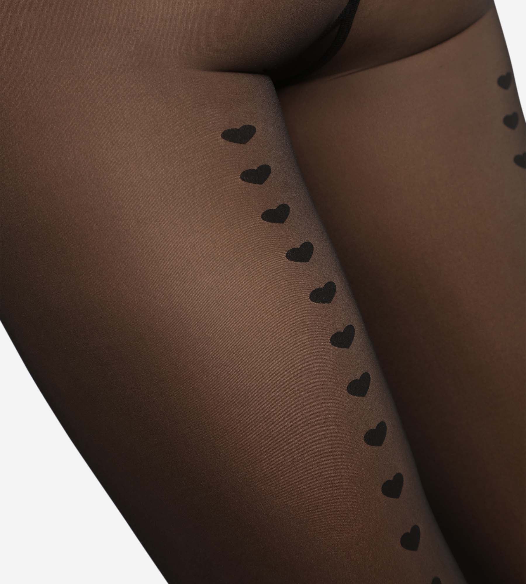 Collant chaud effet transparent noir à coeurs Thermo - Image 6