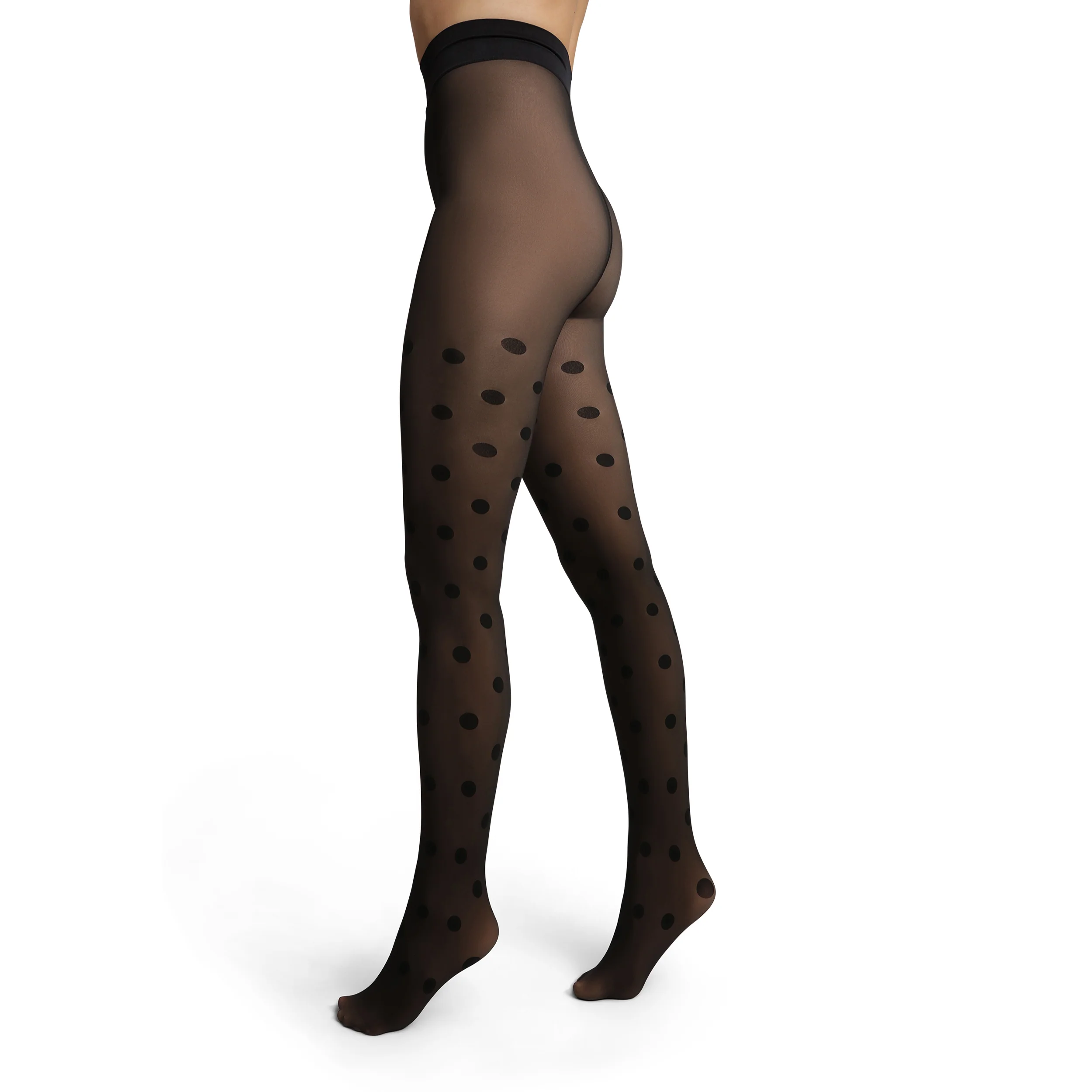 Collant chaud effet transparent noir à Pois Thermo