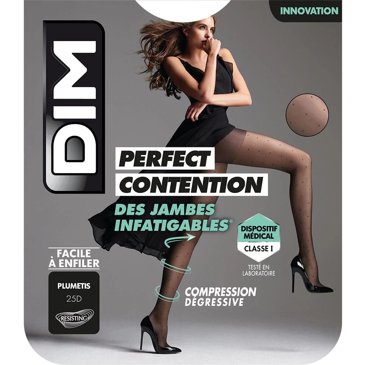 Collant Noir Fantaisie à plumetis pour femme DIM Perfect Contention 25D - Image 3
