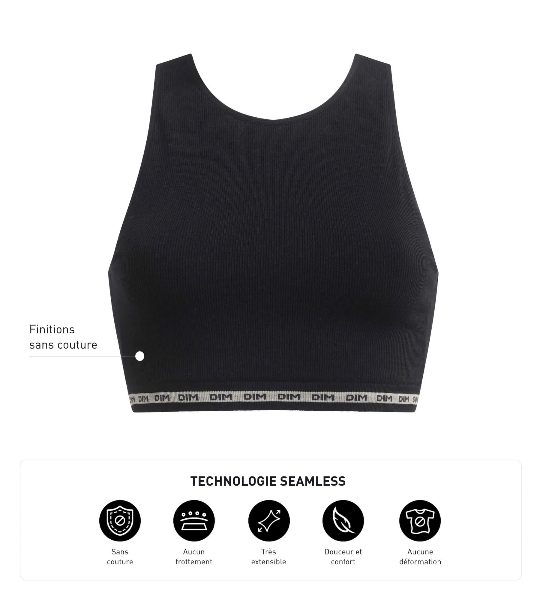 Crop top en modal polyamide côtelée sans couture Noir Dim Icons Seamless - Image 5