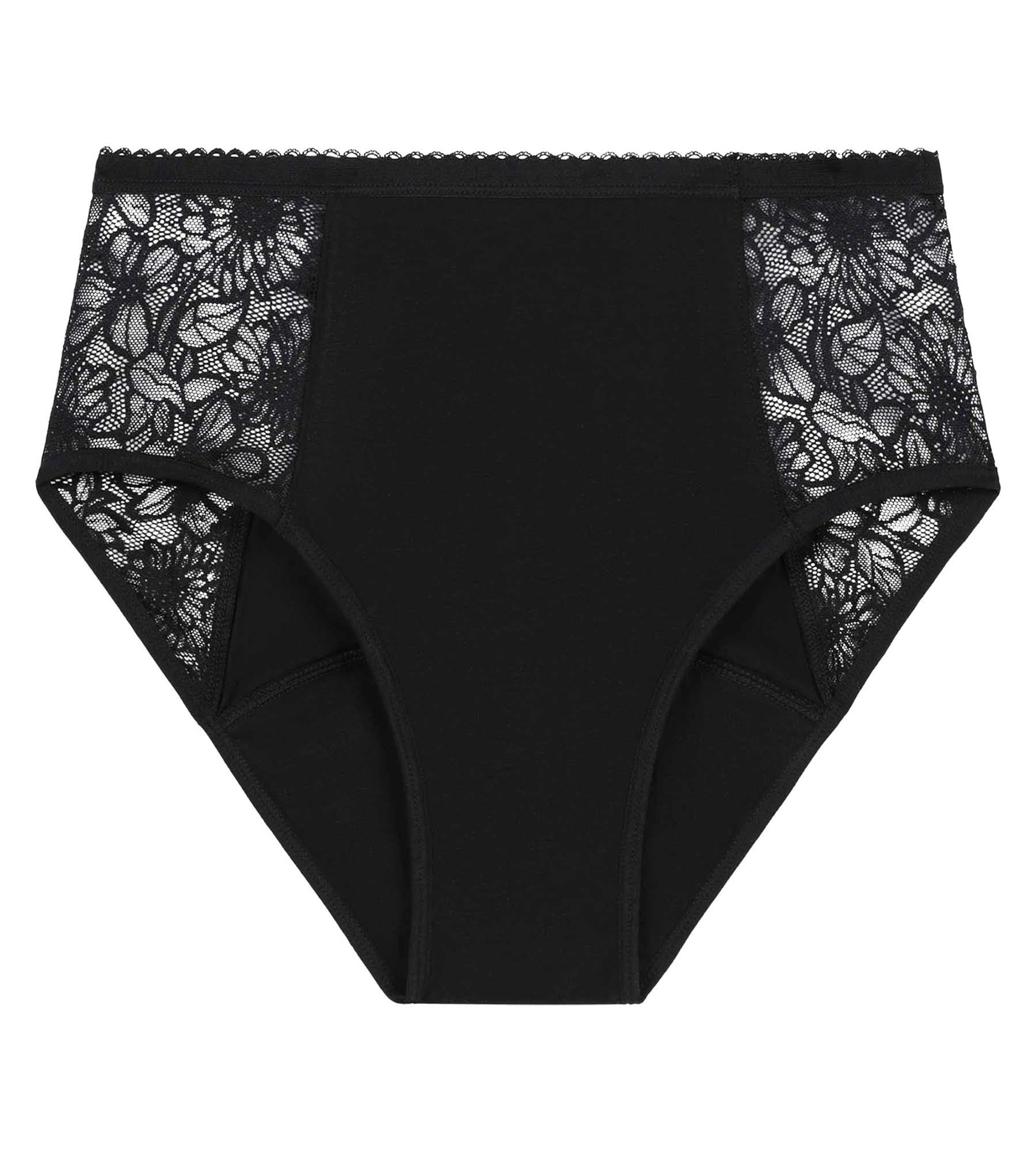 Culotte de règles taille haute flux très abondant noir à fleurs Dim Protect - Image 5
