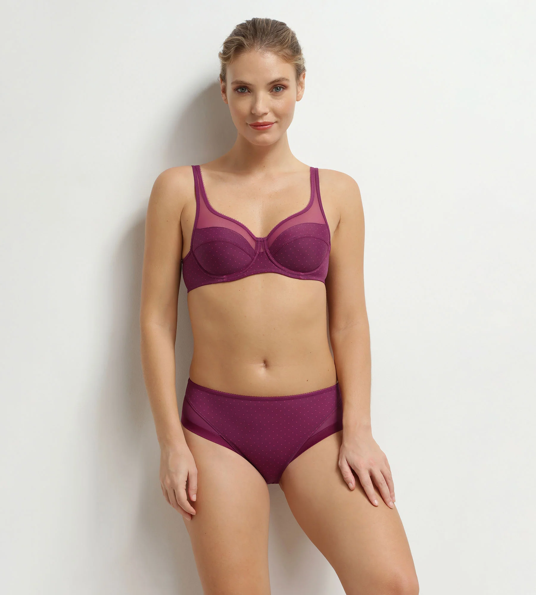 Culotte femme microfibre et tulle pois bordeaux Dim Generous - Image 3