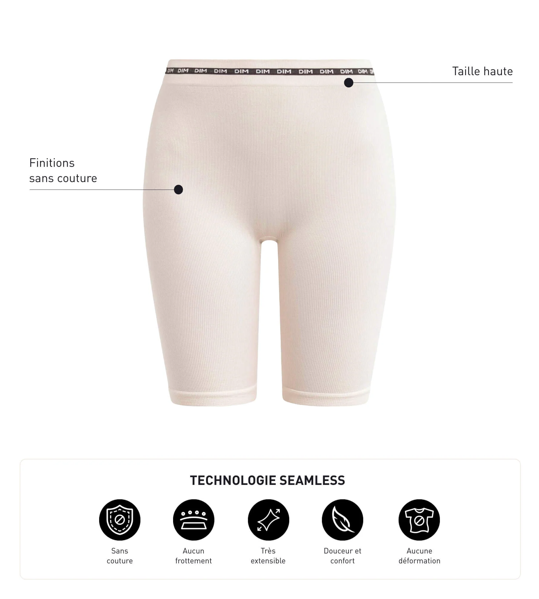 Cycliste femme en modal polyamide côtelée Beige Ivoire Dim Icons Seamless - Image 5