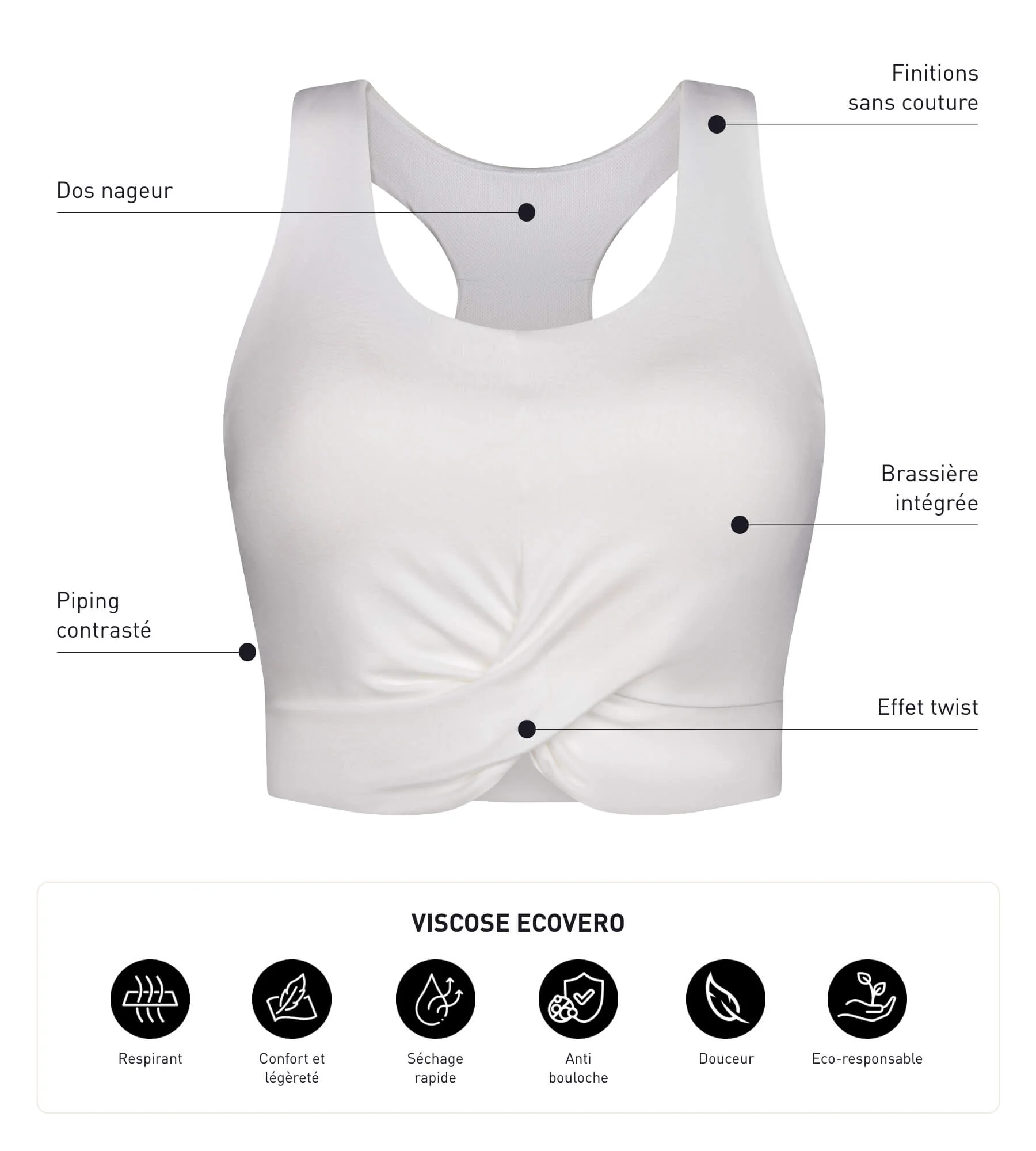 Débardeur de sport femme Écru en viscose avec brassière Dim Move - Image 5