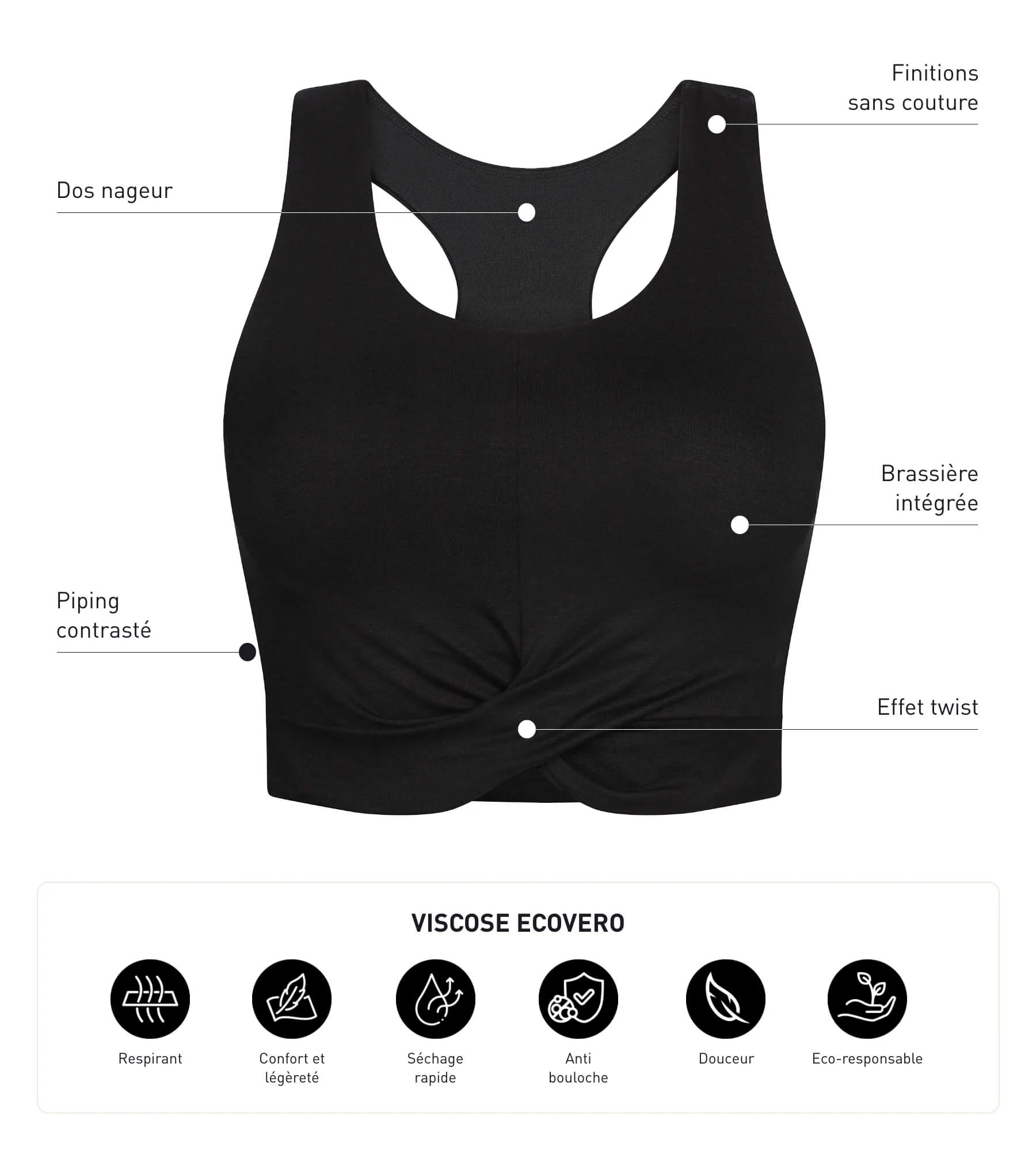 Débardeur de sport femme en viscose noire avec brassière Dim Move - Image 5