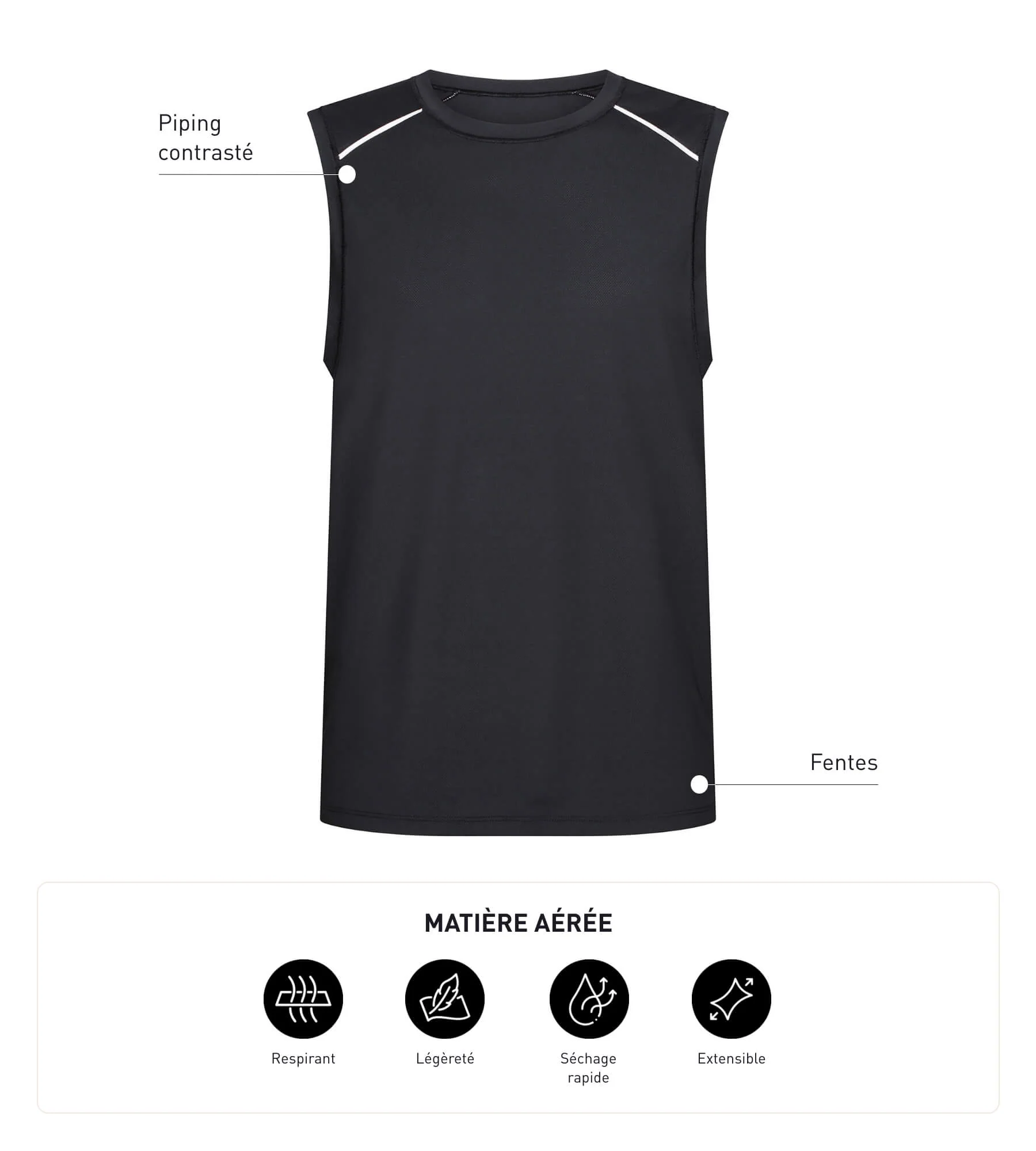 Débardeur de sport homme en matière aérée Noire Dim Move - Image 6