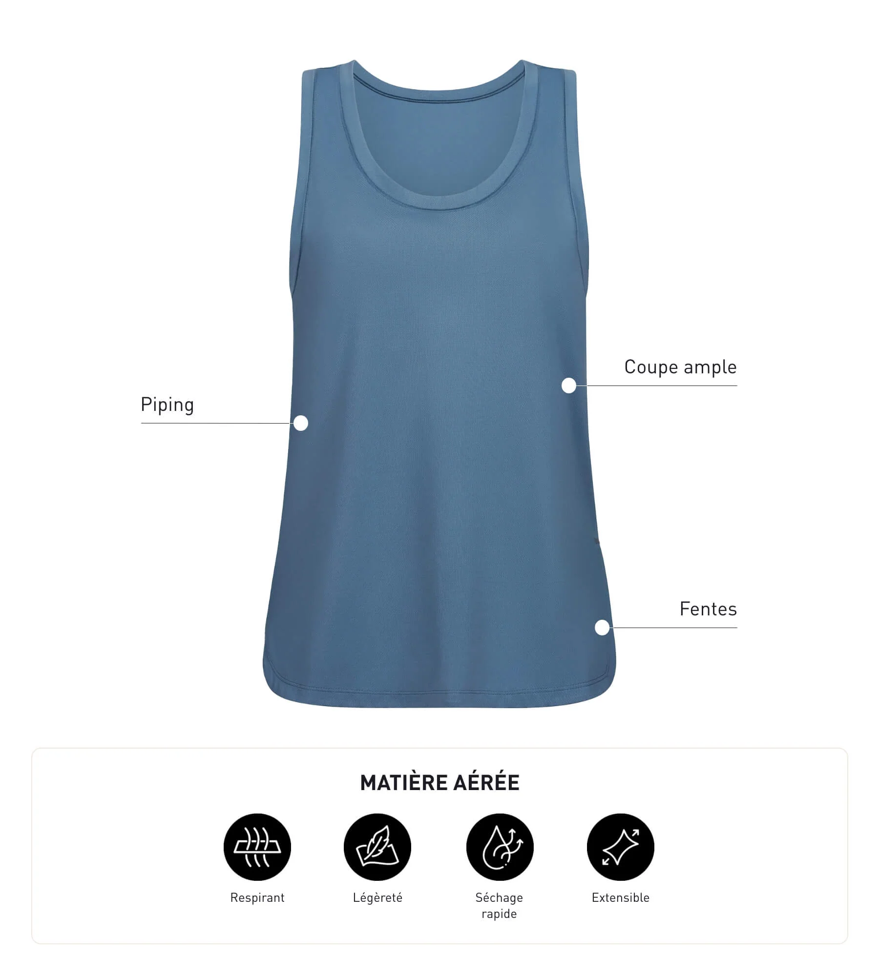 Débardeur de sport long pour femme en viscose Bleu Jean Dim Move - Image 5