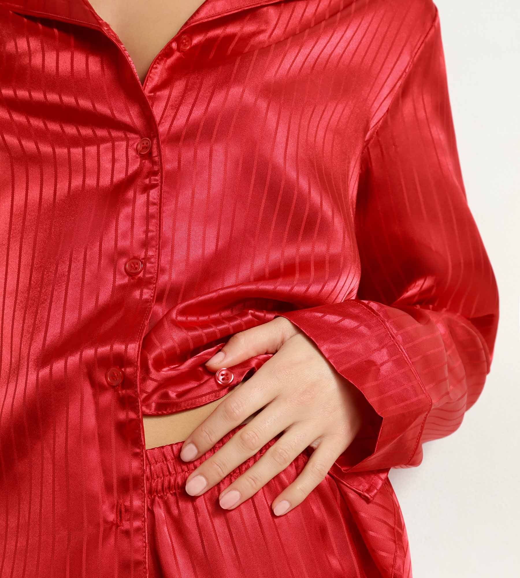 Ensemble pyjama femme pantalon en satin Rouge Dim Don’t Disturb - Image 4