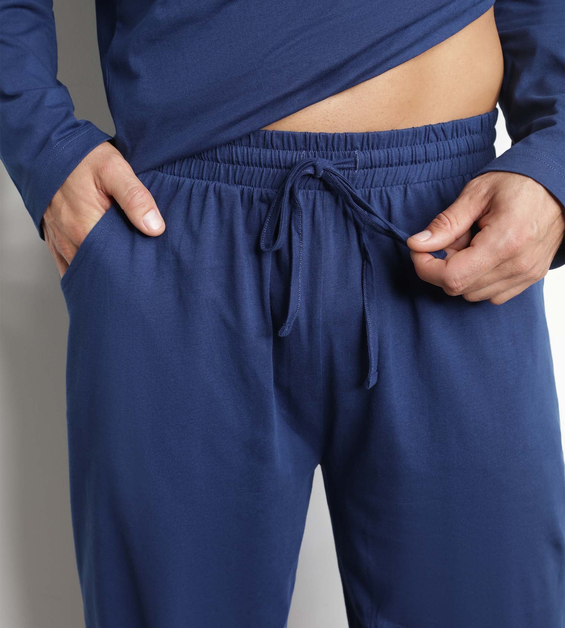 Ensemble pyjama pantalon col serafino en jersey Bleu Nuit Dim Nightwear - Image 3