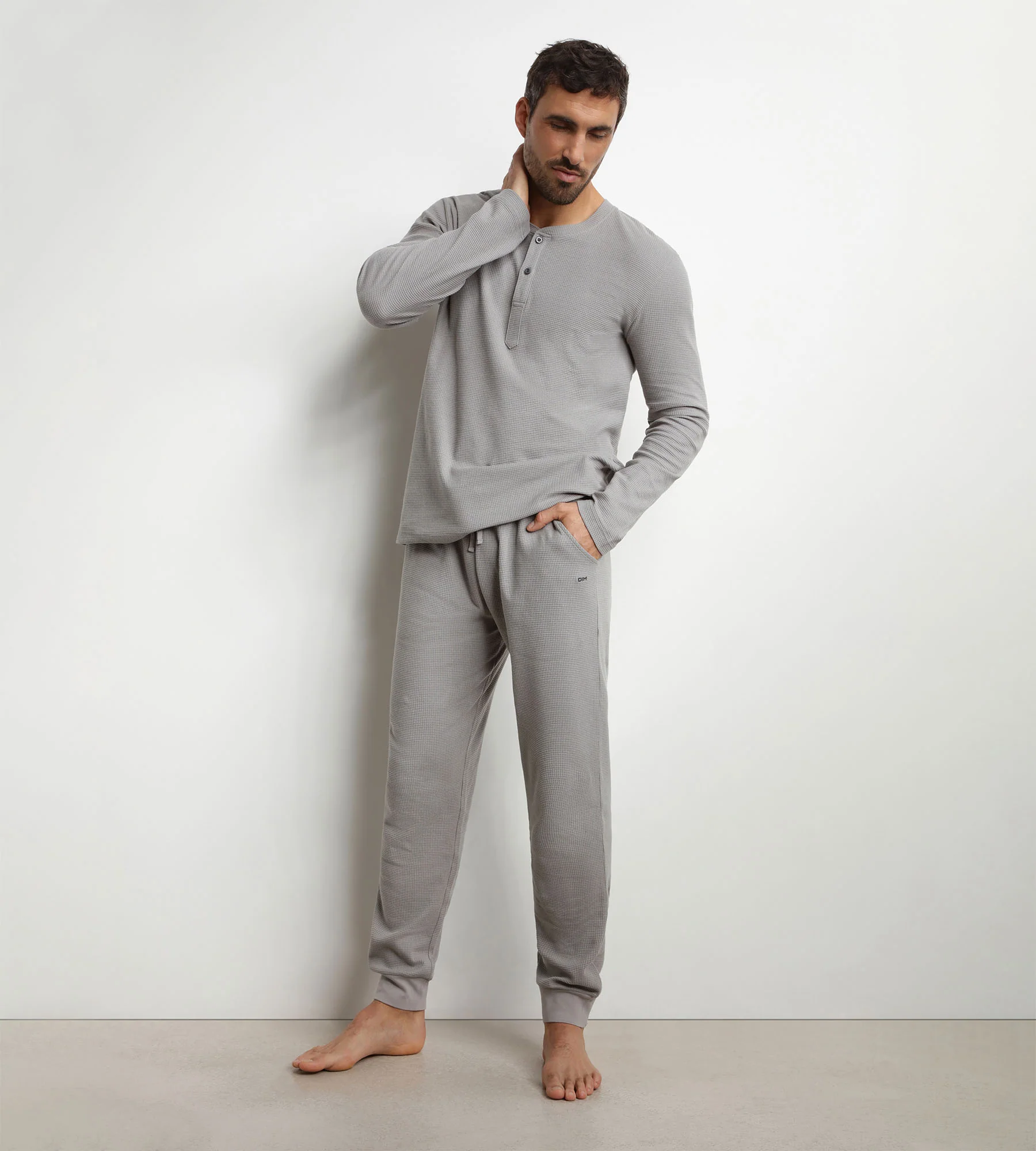Ensemble pyjama pantalon col serafino en jersey Gris Dim Nightwear