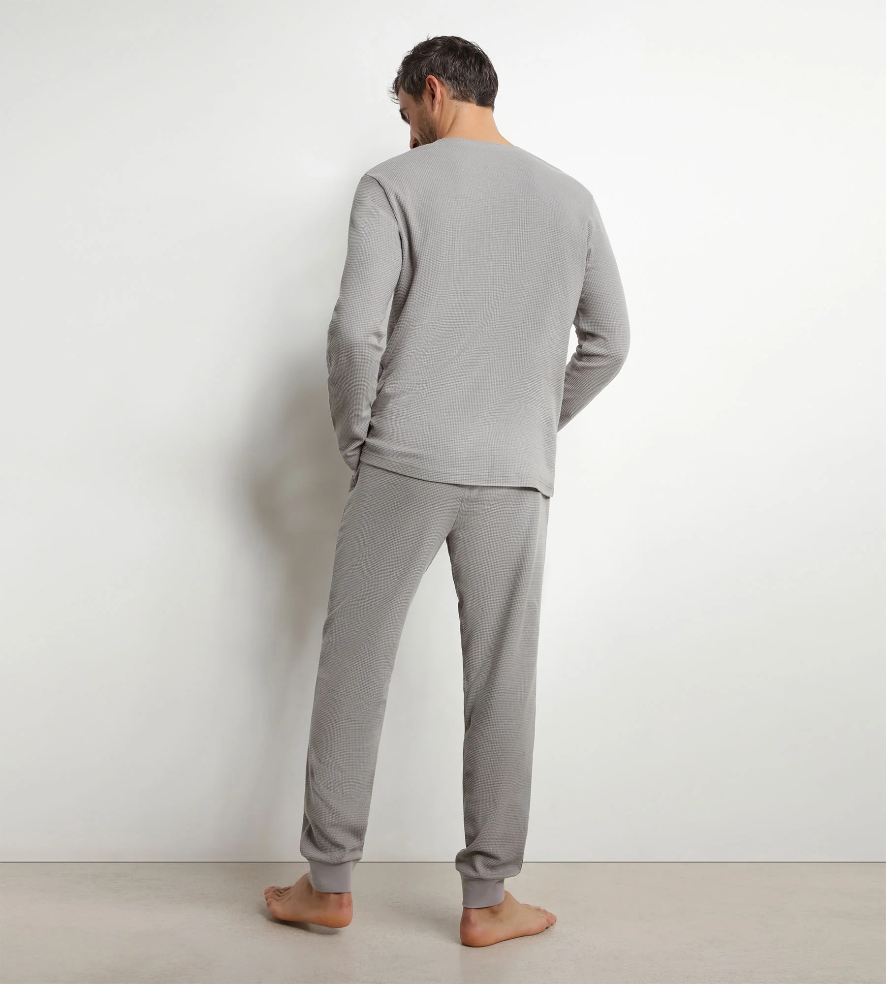 Ensemble pyjama pantalon col serafino en jersey Gris Dim Nightwear - Image 2