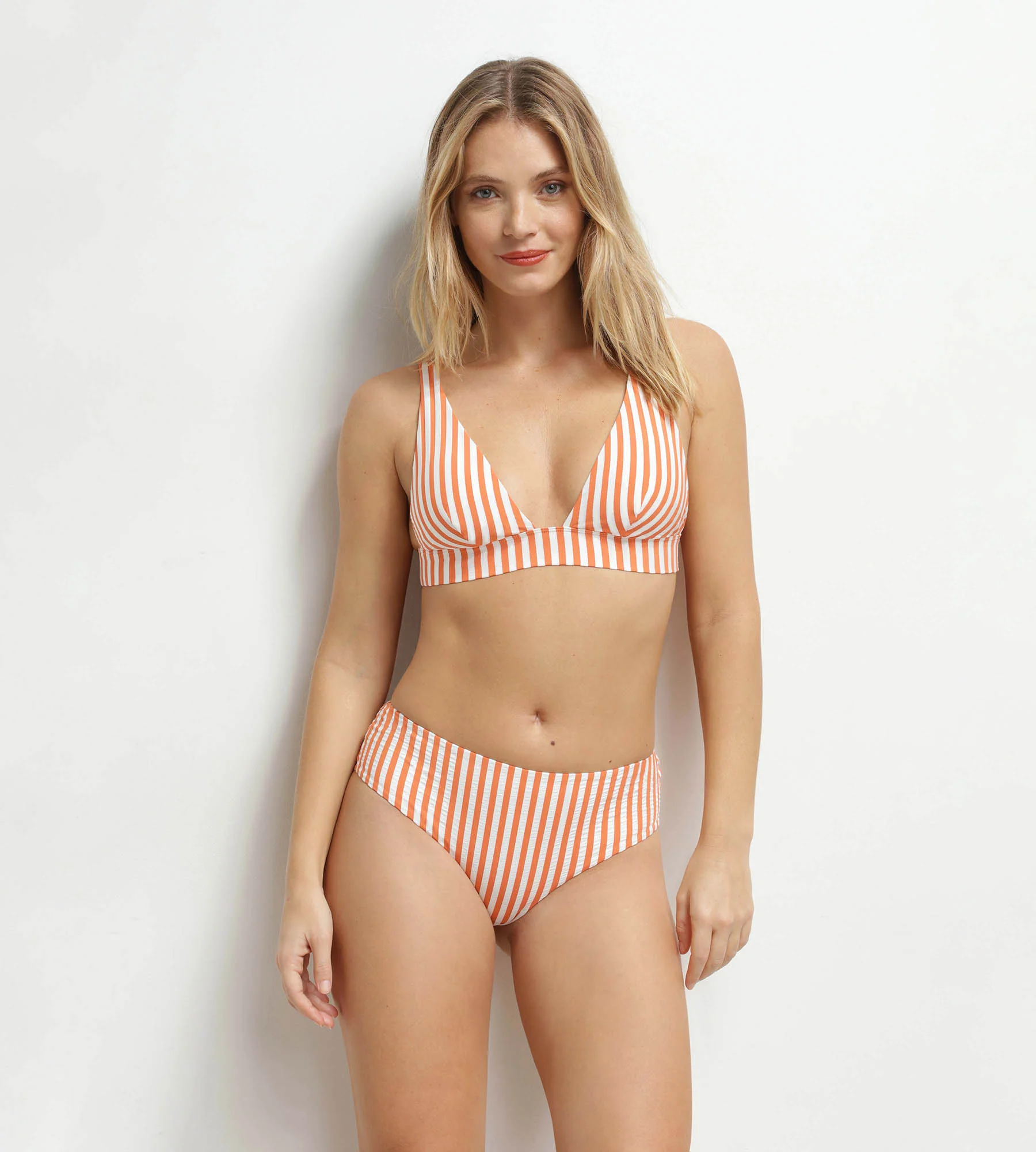 Haut de maillot de bain femme triangle à rayures Écru Orange Dim Swimwear - Image 3