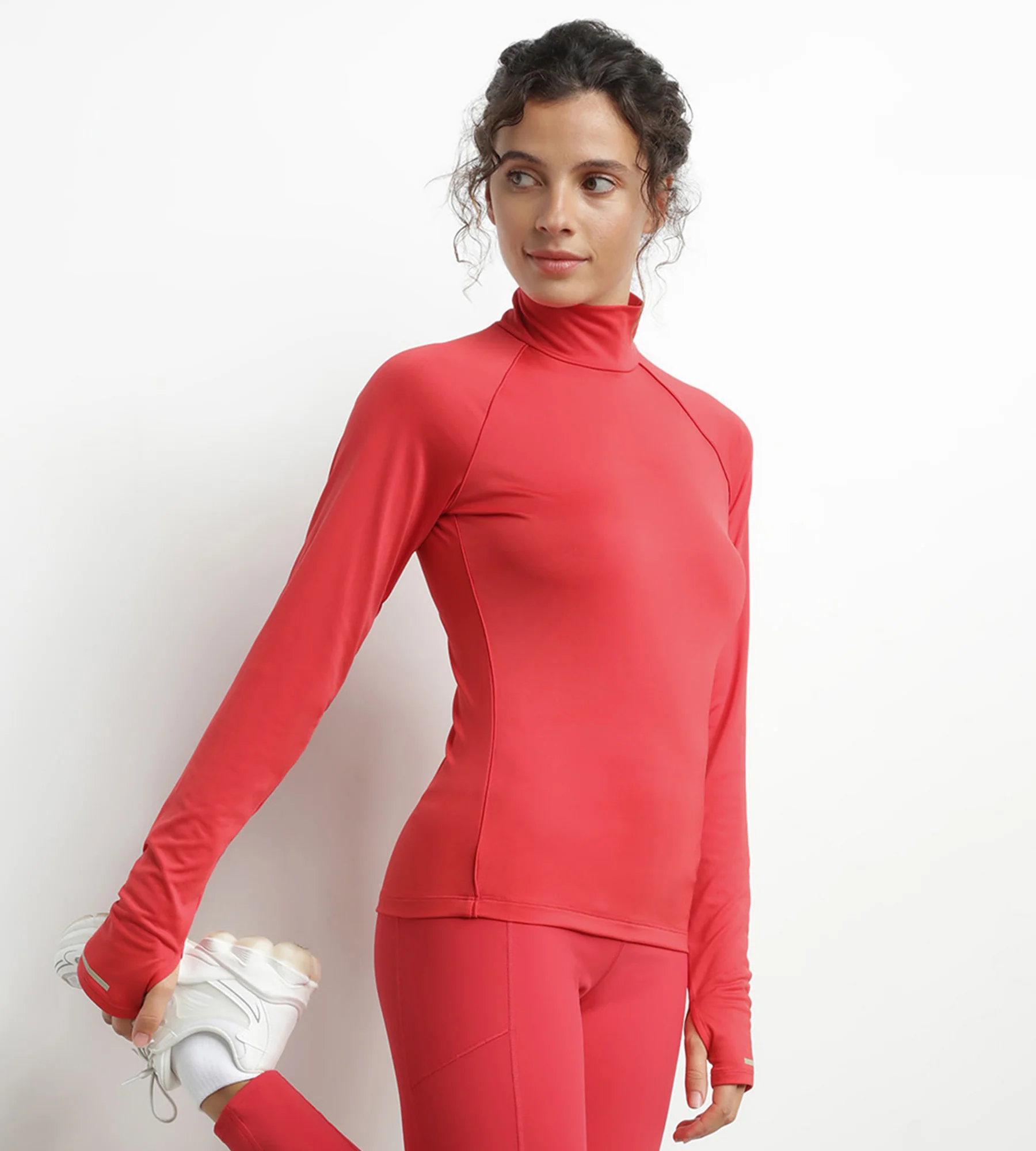 Haut de sport femme à col montant en microfibre Rouge Dim Move