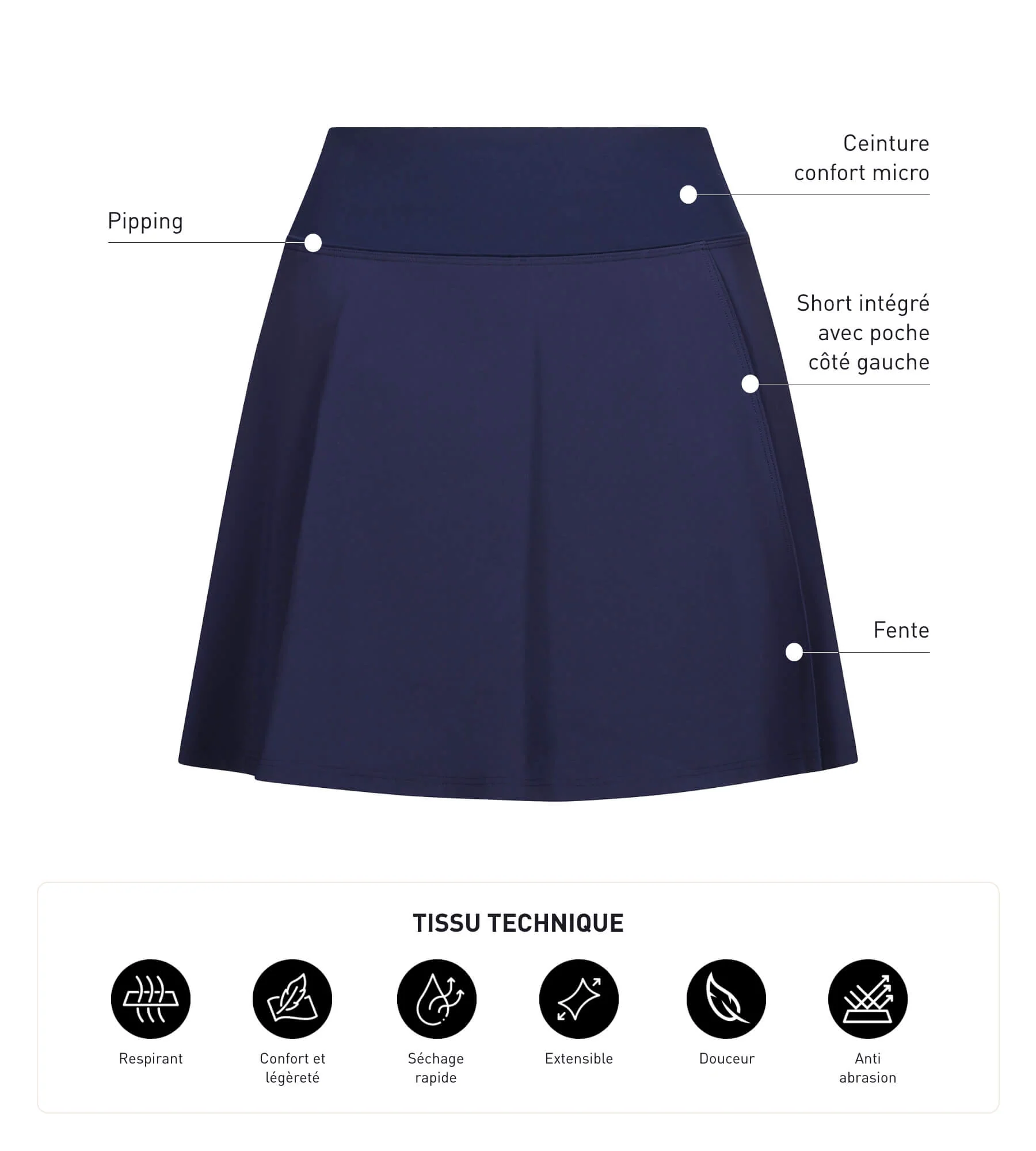 Jupe short de sport femme microfibre Bleu Nuit Dim Move - Image 5