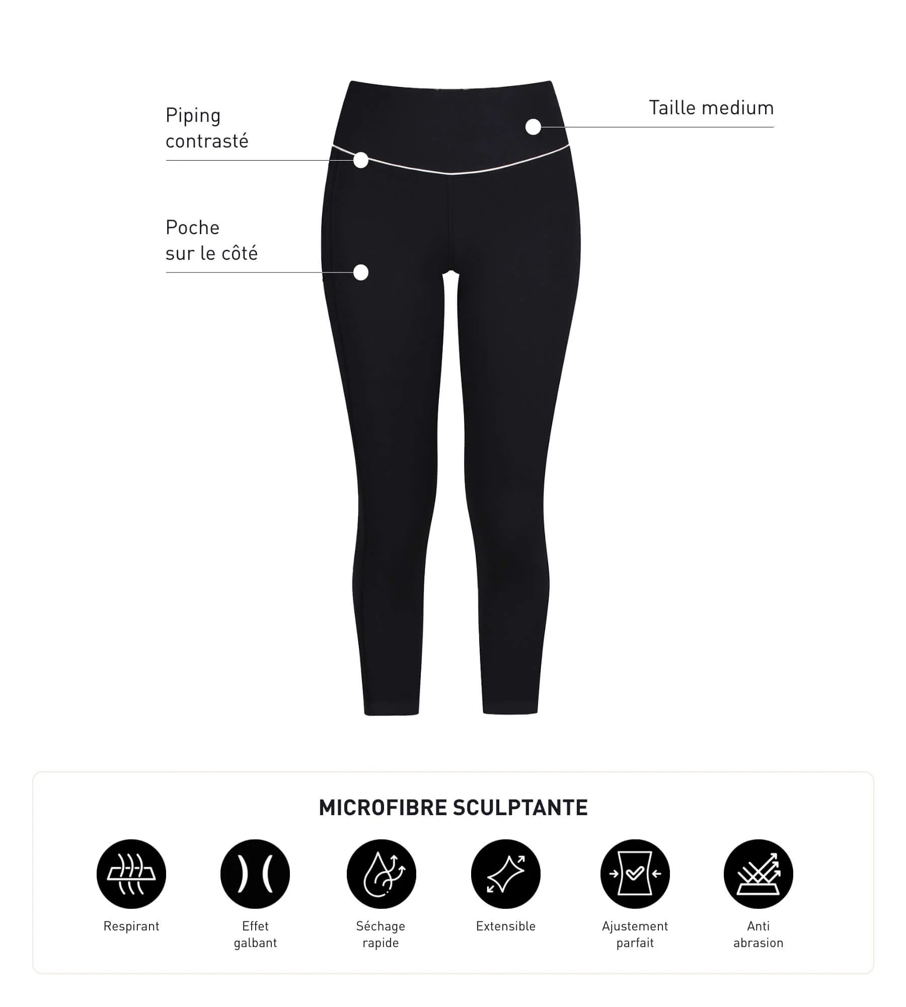 Legging de sport court pour femme en microfibre noire Dim Move - Image 6