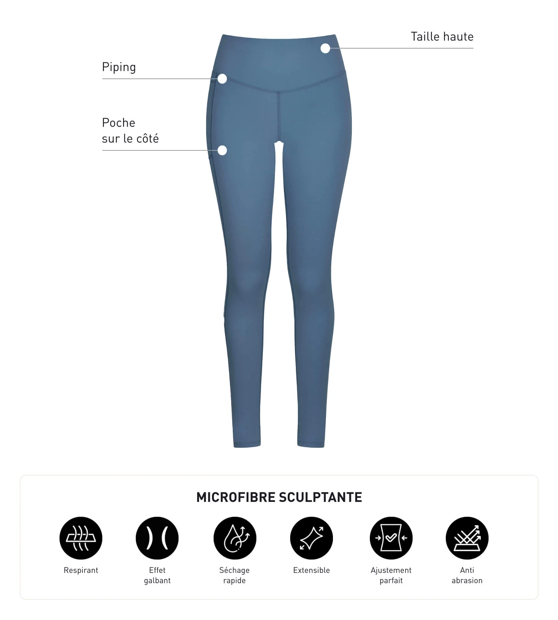 Legging de sport femme en microfibre sculptante Bleu Jean Dim Move - Image 6