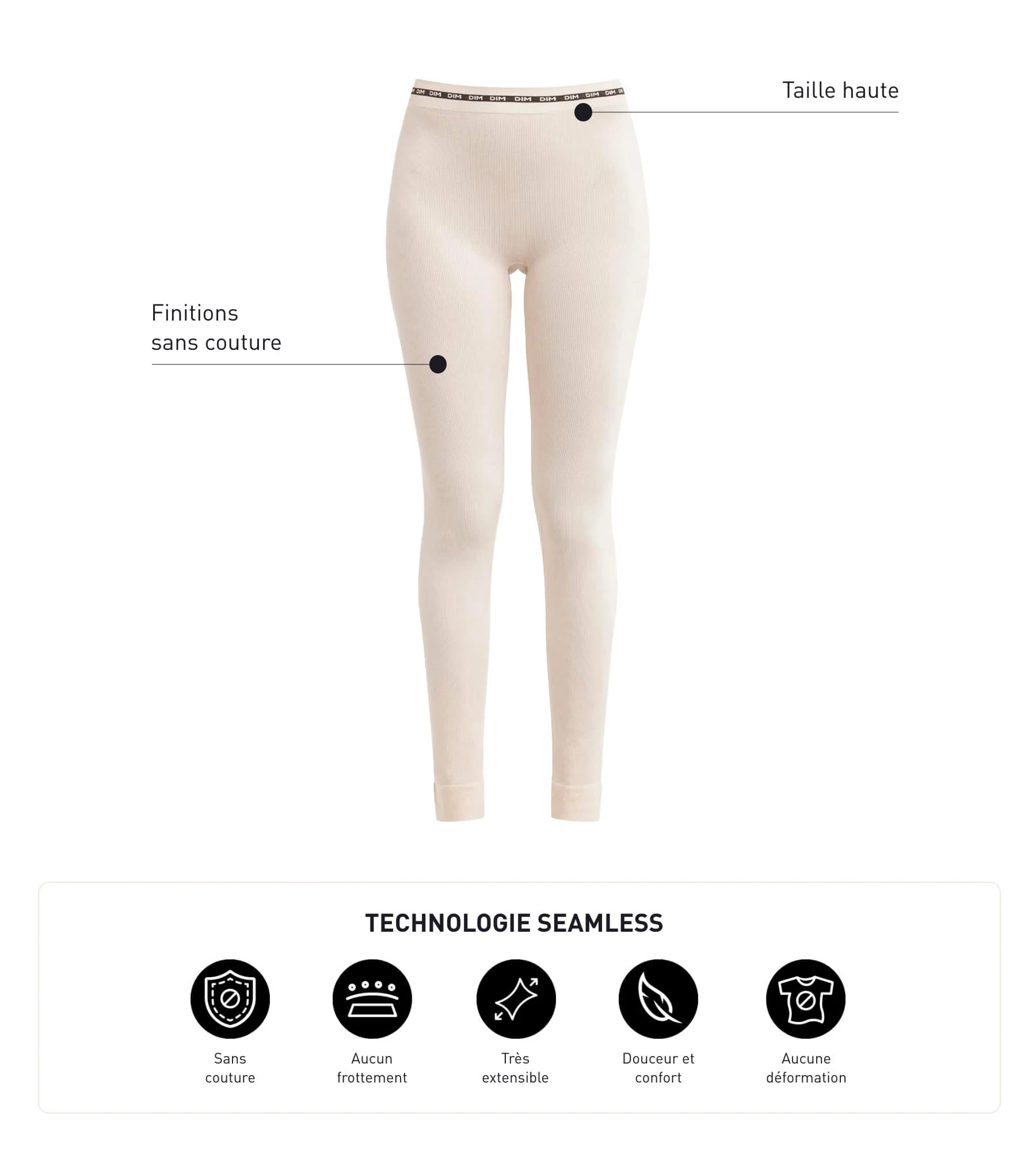 Legging femme sans couture en tissu côtelé Beige Dim Icons Seamless - Image 5
