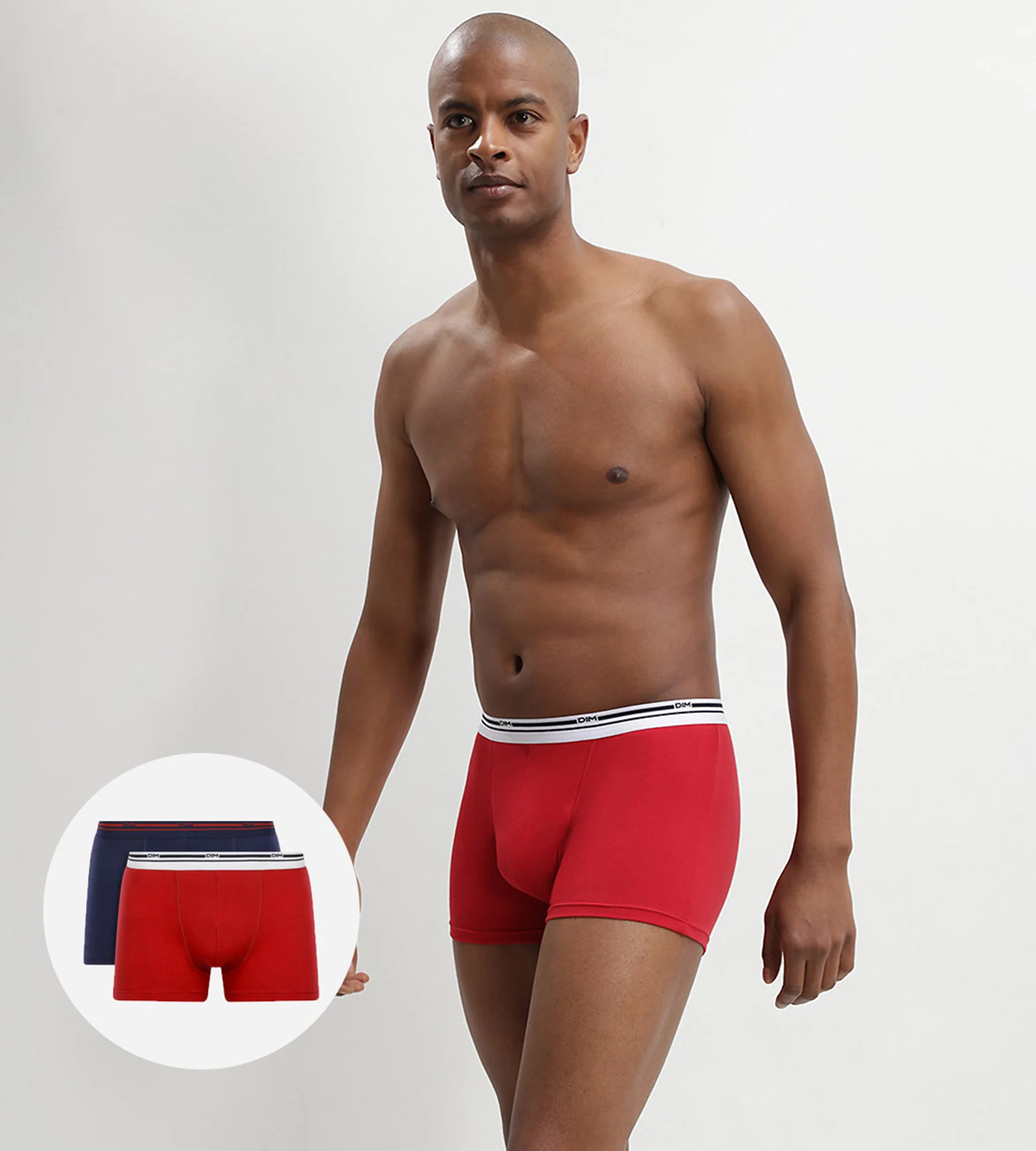 Lot de 2 boxers coton stretch Bleu Denim et Rouge Lave Daily Colors
