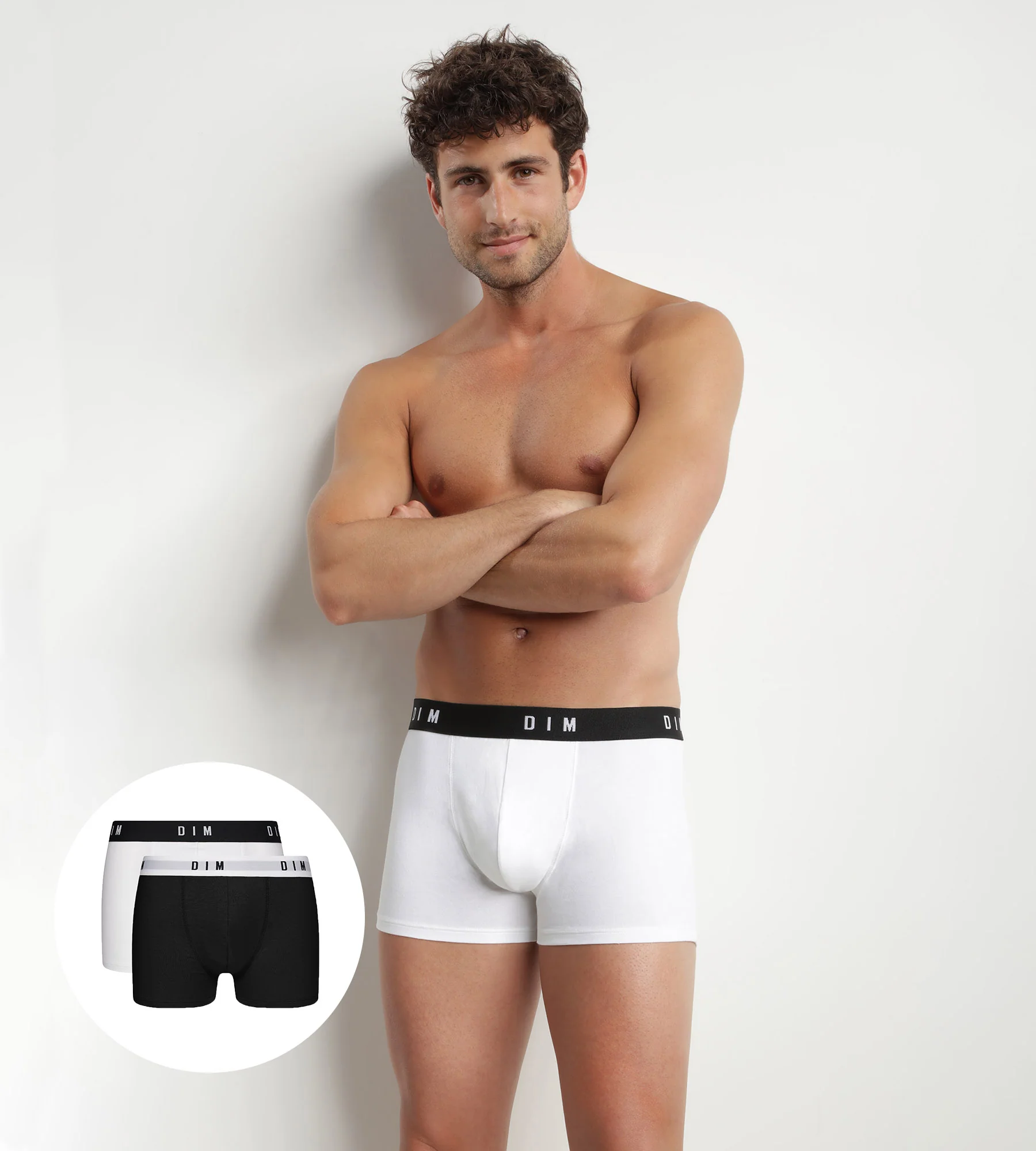 Lot de 2 boxers homme coton stretch ceinture rétro Noir Dim Originals