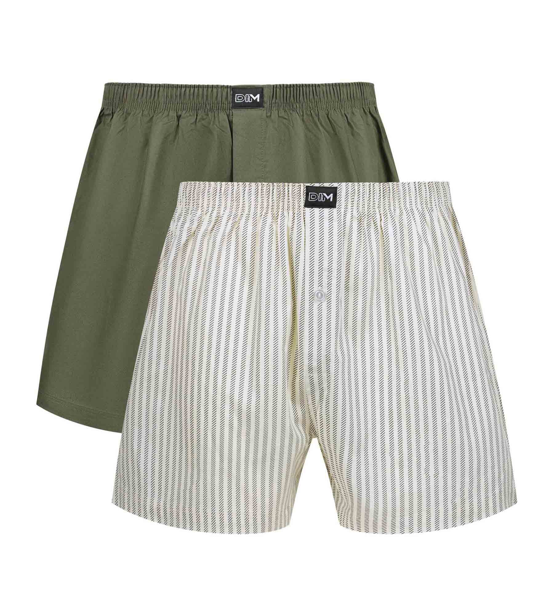 Lot de 2 caleçons homme Beige rayé Vert Coton Stretch - Image 3