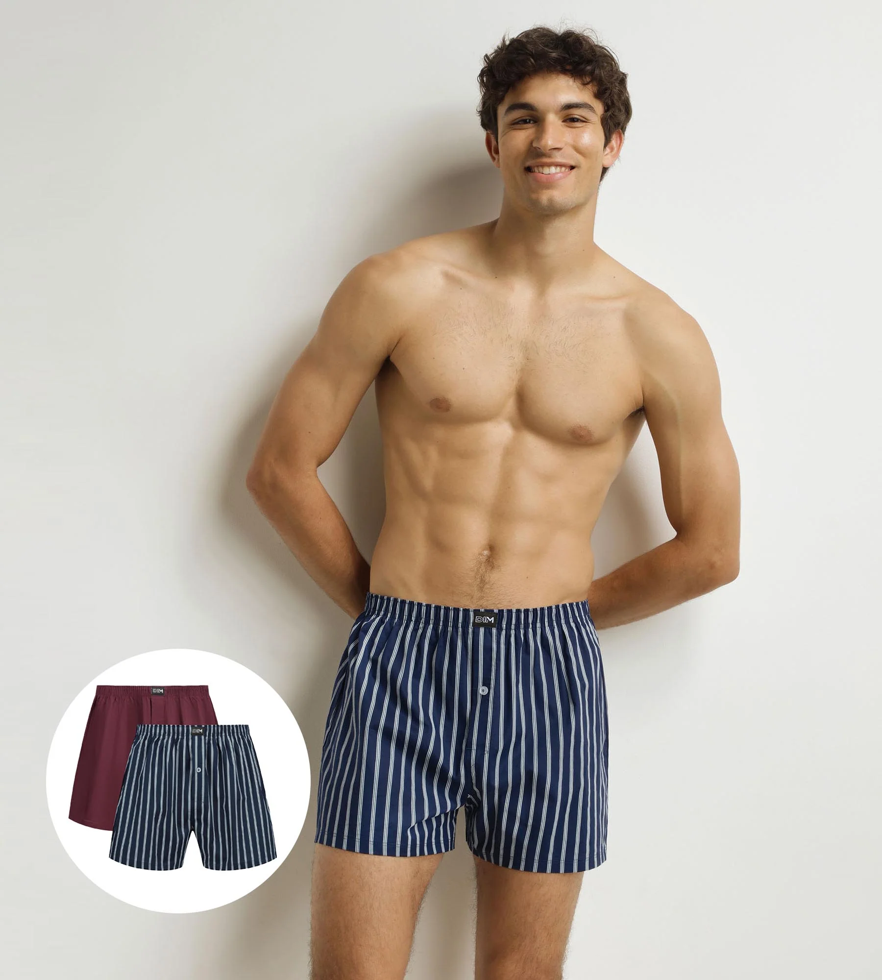 Lot de 2 caleçons homme Bleu rayé Rouge Coton Stretch